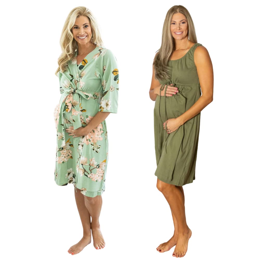 3 in 1 Maternity Labor Delivery Nursing Hospital Birthing Gown & Matching Robe - Comfortable Nursing Wear for Pregnancy, Hospital Birth & Postpartum Recovery - Perfect for Moms-to-Be, Breastfeeding & Newborn Care
