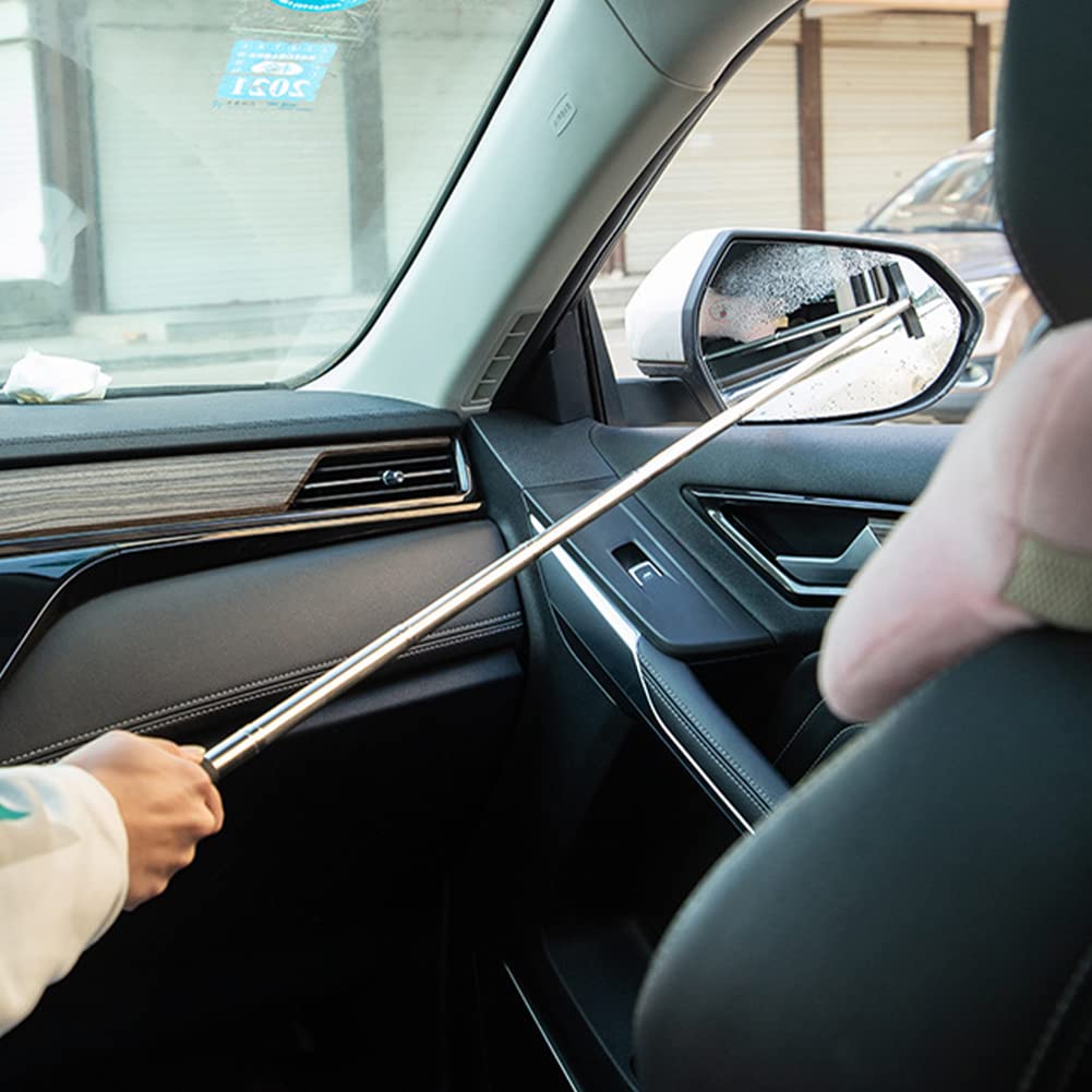 Extended 98cm Car Rearview Mirror Wiper with Telescopic Handle - Auto Mirror Squeegee Cleaner for Windshield & Glass Mist Removal (Black) - Perfect for Car Detailing, RV & Truck Cleaning