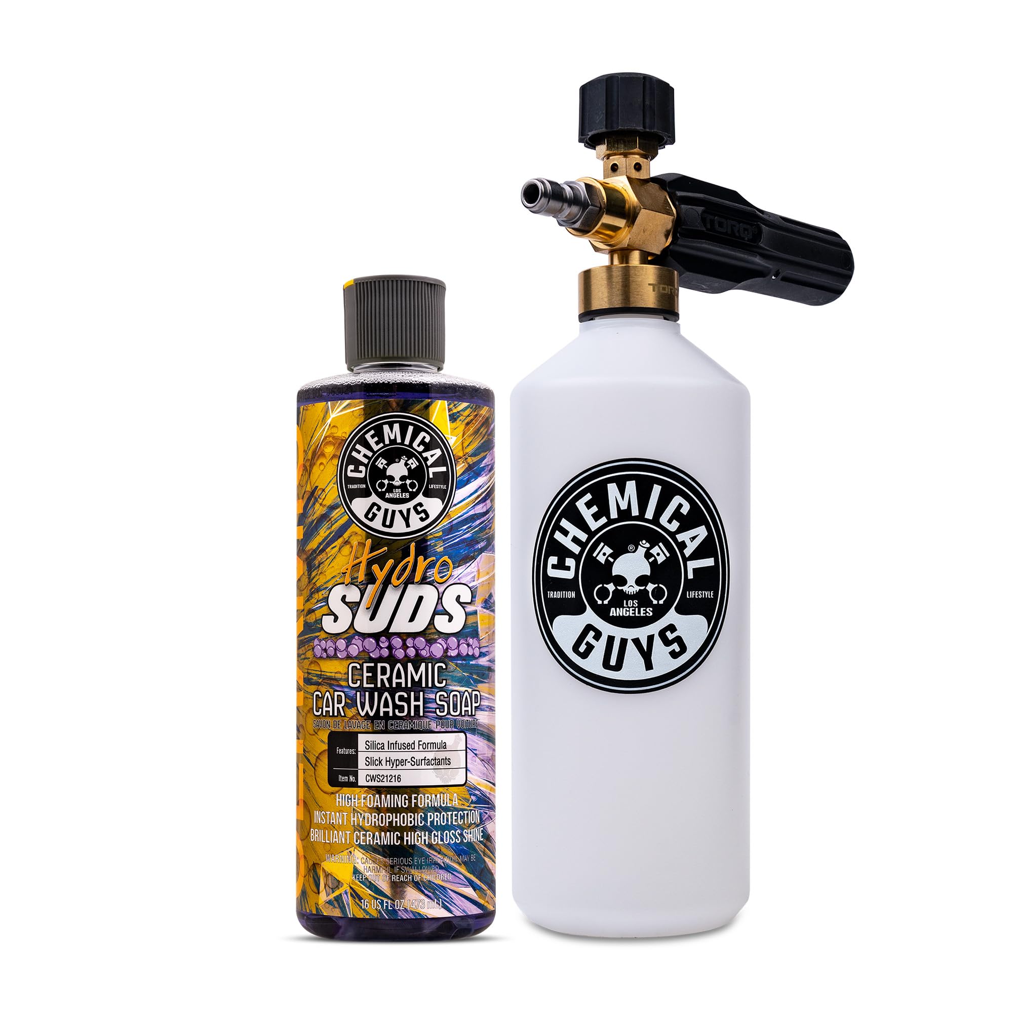 Chemical Guys EQP368 TORQ Professional Snow Foam Cannon & HydroSuds Ceramic SiO2 Car Wash Kit (16 fl oz) - Pressure Washer Compatible for Cars, Trucks, SUVs - Ultimate Foam Wash for Deep Cleaning & Ceramic Protection
