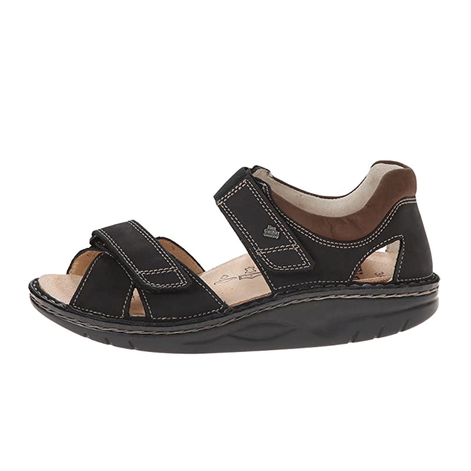 Finn Comfort Samara Backstrap Sandal - Unisex Comfortable Leather Sandals in Black/Havana Brown | Perfect for Walking, Travel & Summer Outdoor Activities