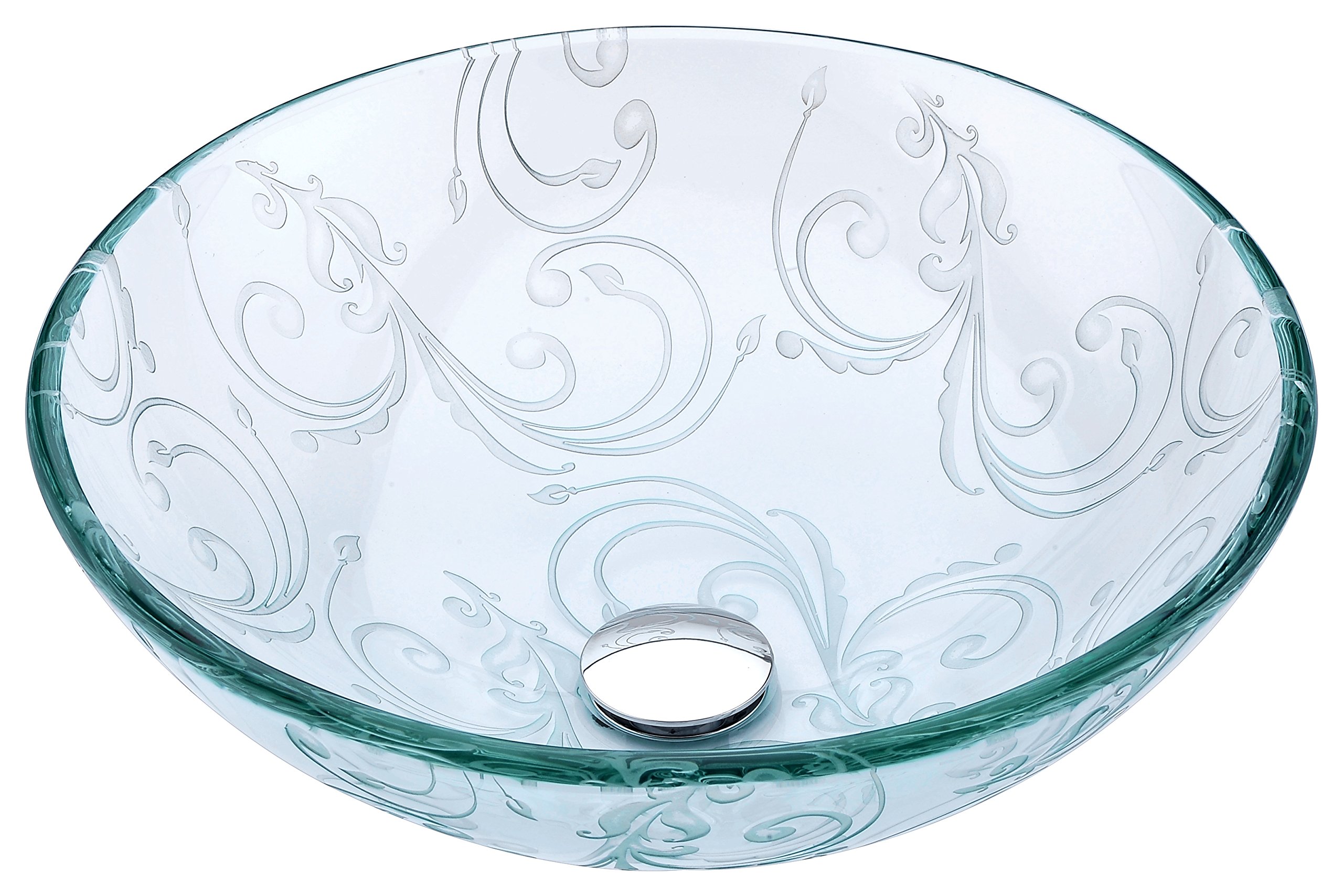 ANZZI Vieno Series Crystal Clear Flora Vessel Bathroom Sink with Pop-Up Drain - Modern Elegant Vanity Sink for Powder Room, Master Bath & Luxury Home Decor