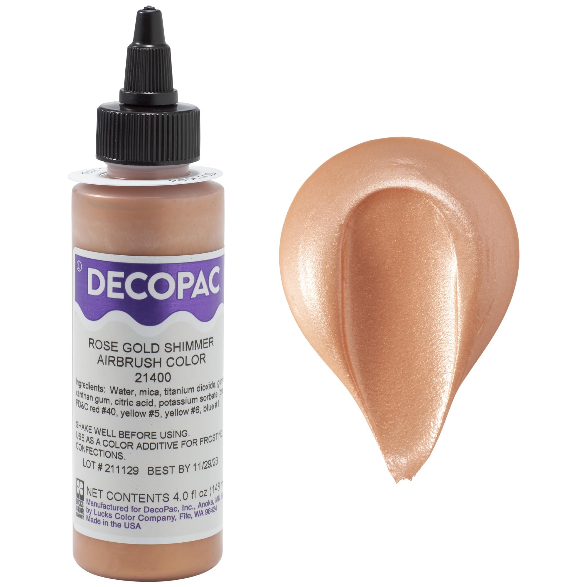 DecoPac Rose Gold Shimmer Premium Airbrush Color 4 oz - Edible Cake Decorating Spray for Birthday, Wedding & Special Occasion Cakes