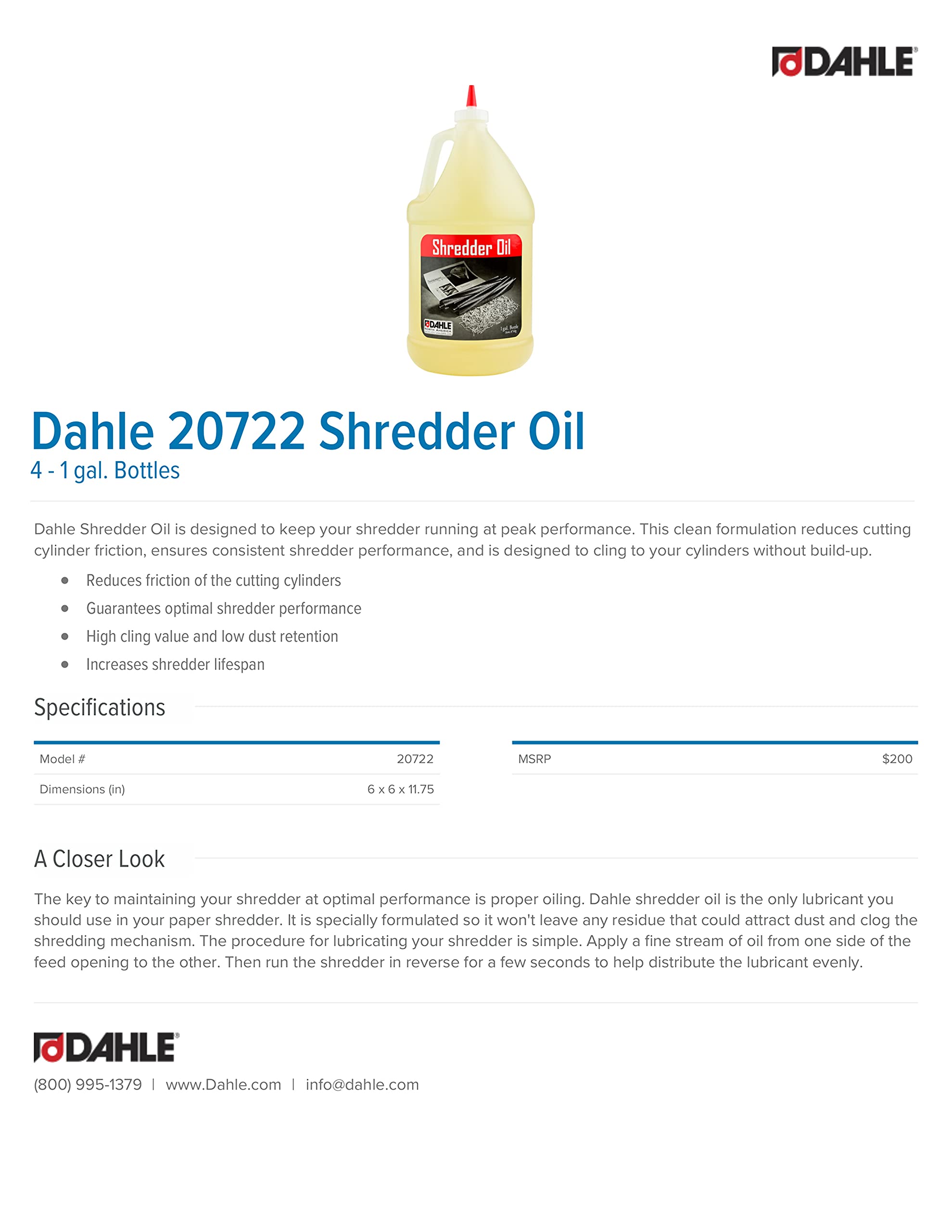 Dahle Shredder Oil - Premium Lubricant for All Paper Shredders (4-Pack, 1 Gallon Each) | Reduces Friction, Extends Shredder Life | Ideal for Office, Home & Commercial Use