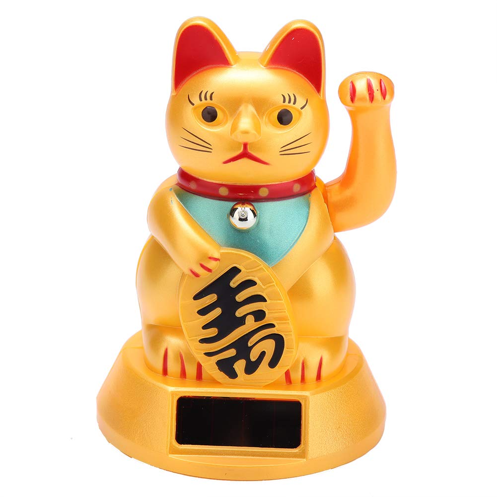 Solar Powered Lucky Fortune Cat with Waving Arm - Feng Shui Home Decor, Car Ornament & Gift for Good Luck | Perfect for Office Desk, Living Room & Dashboard Decoration