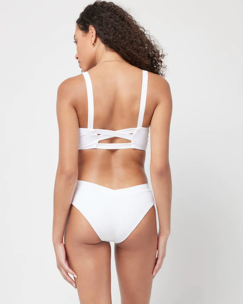 L*Space Women's Pratt Ribbed Bikini Bottom - Classic White Swimwear for Beach, Pool & Vacation | High Waisted Bikini Bottoms for Women