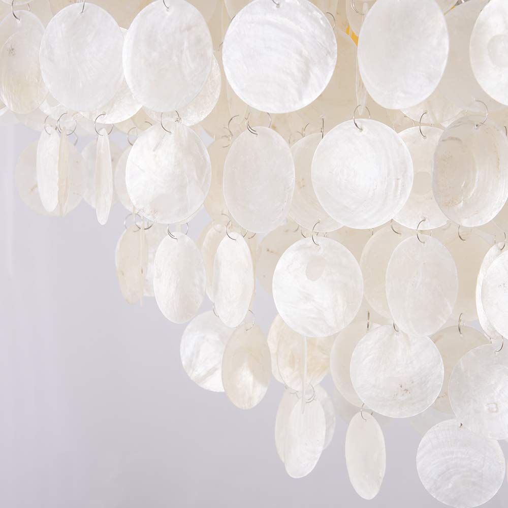 Natural Capiz Shell Chandelier - 6-Light Coastal Modern Pendant Lighting, 24