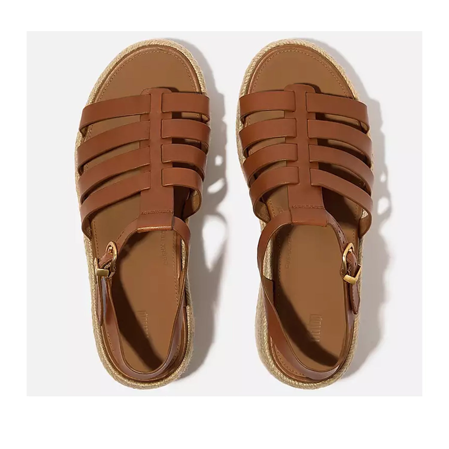 Fit Flop Women's Leather Espadrille Fisherman Wedge Sandals in Deep Tan - Comfortable Summer Beach & Casual Walking Shoes