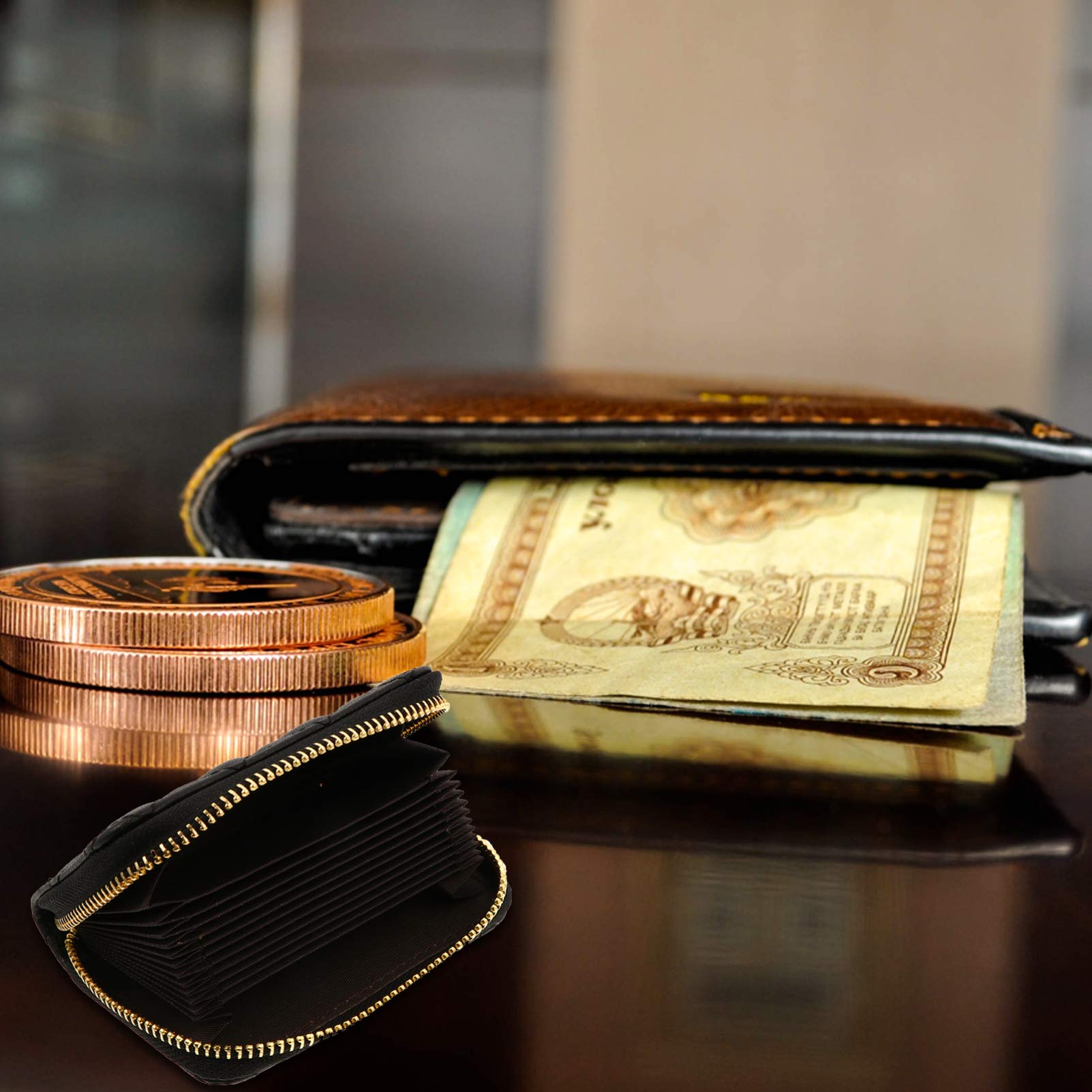 PRETYZOOM RFID Blocking Credit Card Holder Wallet - PU Leather Zipper Card Case for Men & Women - Compact Cash & Coin Organizer (Black) - Perfect for Travel, Business & Everyday Use