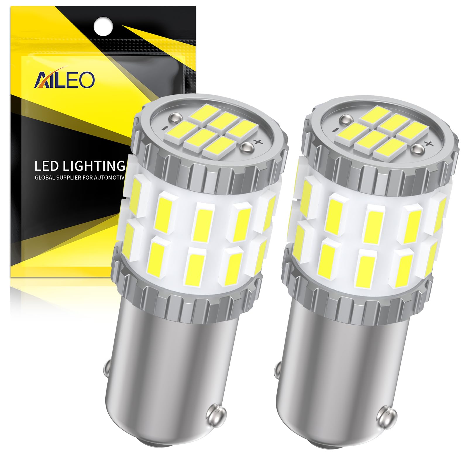 AILEO BAY9S H21W LED Bulb 6000K White - Super Bright 3014SMD LED Replacement Bulb for Reverse Lights, Tail Lights, Brake Lights, Parking Lights, Side Markers, Corner Lights (Pack of 2) - Perfect for Cars, Trucks, SUVs, Motorcycles & Boats