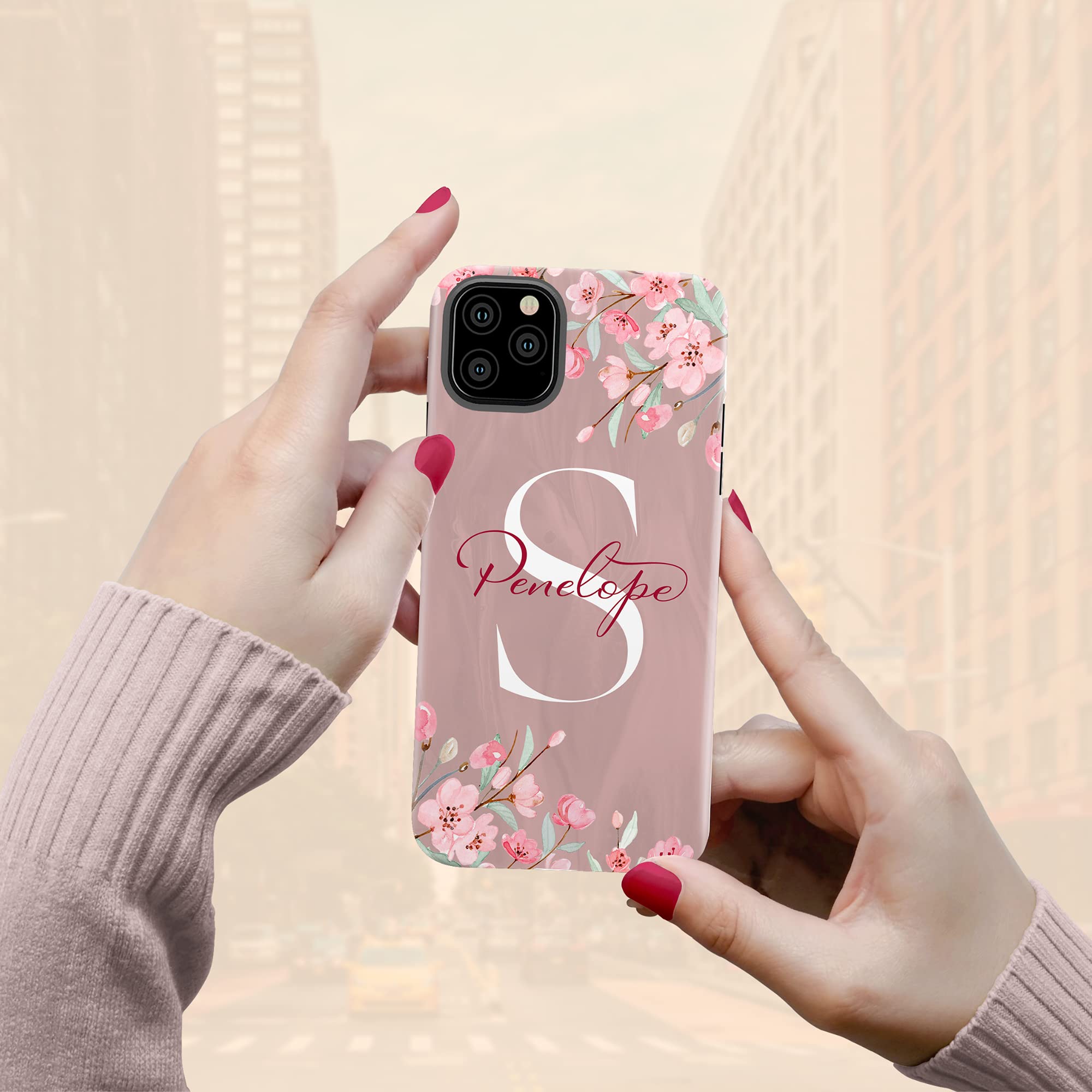 Personalized Cherry Blossom Monogram iPhone Case - Custom Name Phone Cover for iPhone 16 Plus/15 Pro Max/14/13 Mini/12/11/X/XS Max/XR/7/8 - Perfect Gift for Women & Girls, Ideal for Spring Fashion & Daily Protection