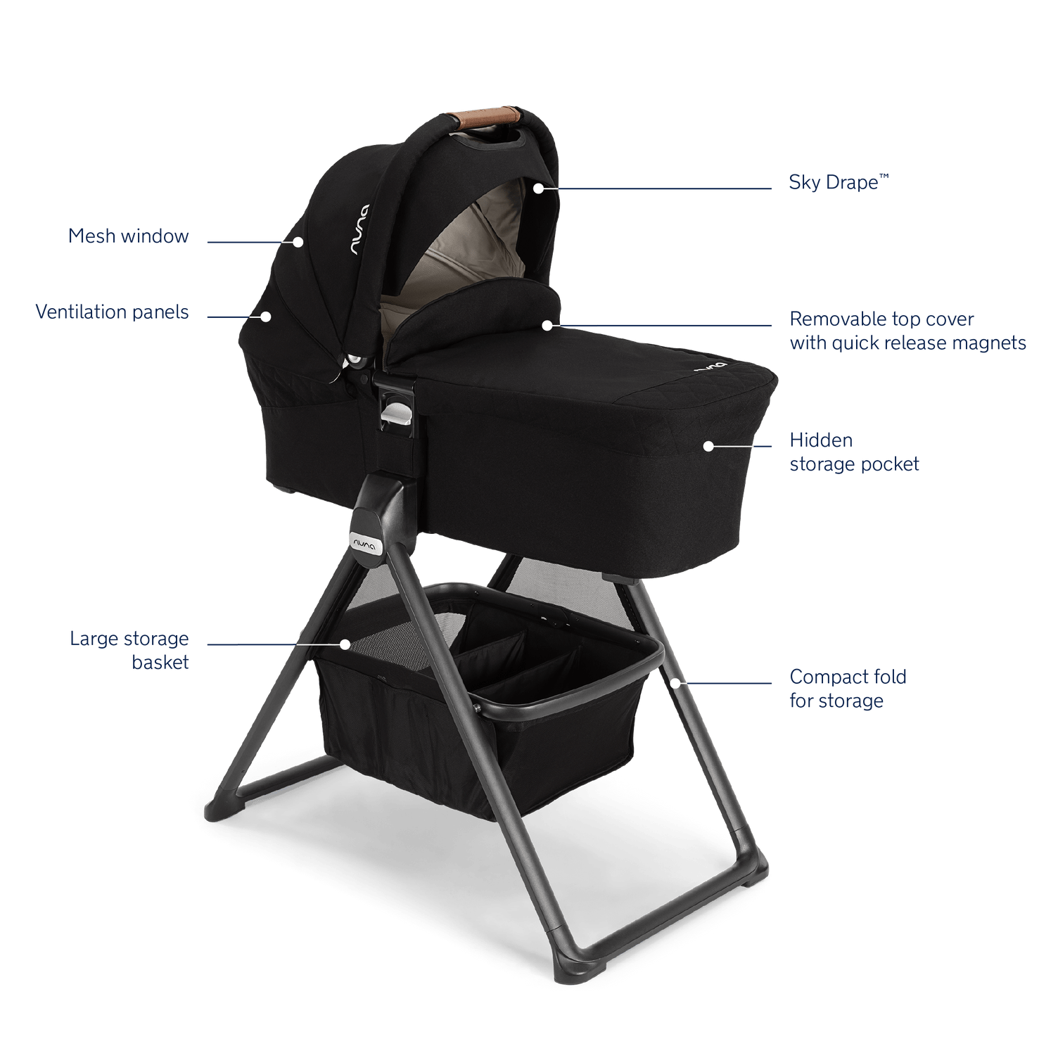 Nuna MIXX Series Bassinet with Stand - Premium Baby Bassinet for Newborns | Safe & Comfortable Sleeping Solution for Nursery, Bedroom, or Travel