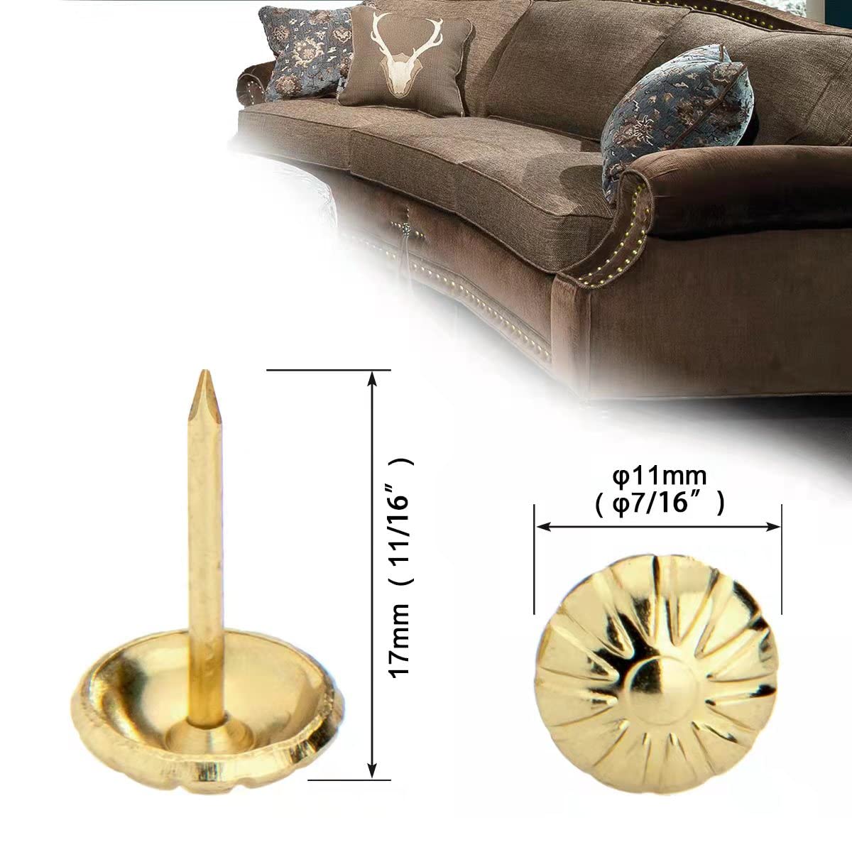 100PCS Gold Daisy Upholstery Tacks - 7/16 Inch Decorative Furniture Nails for DIY Upholstery Projects | Perfect for Sofa, Chair, Headboard & Home Decor Renovation