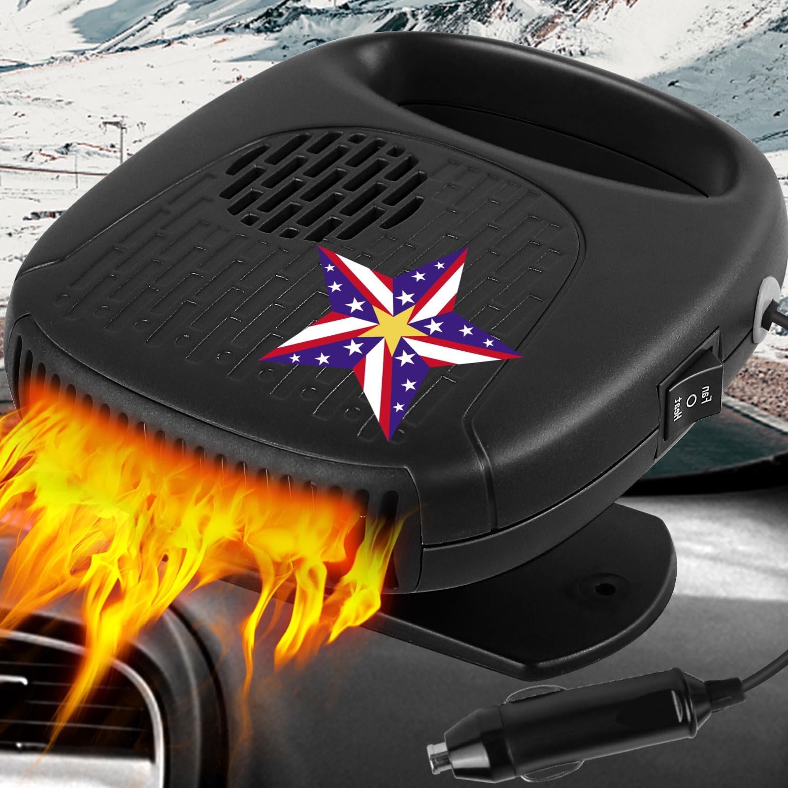 Fast Heating & Cooling Car Fan - Portable 12V Defroster & Defogger for Windshield, Truck & RV Interior Heater with Cigarette Lighter Plug - Perfect for Winter Driving and Quick Defrosting