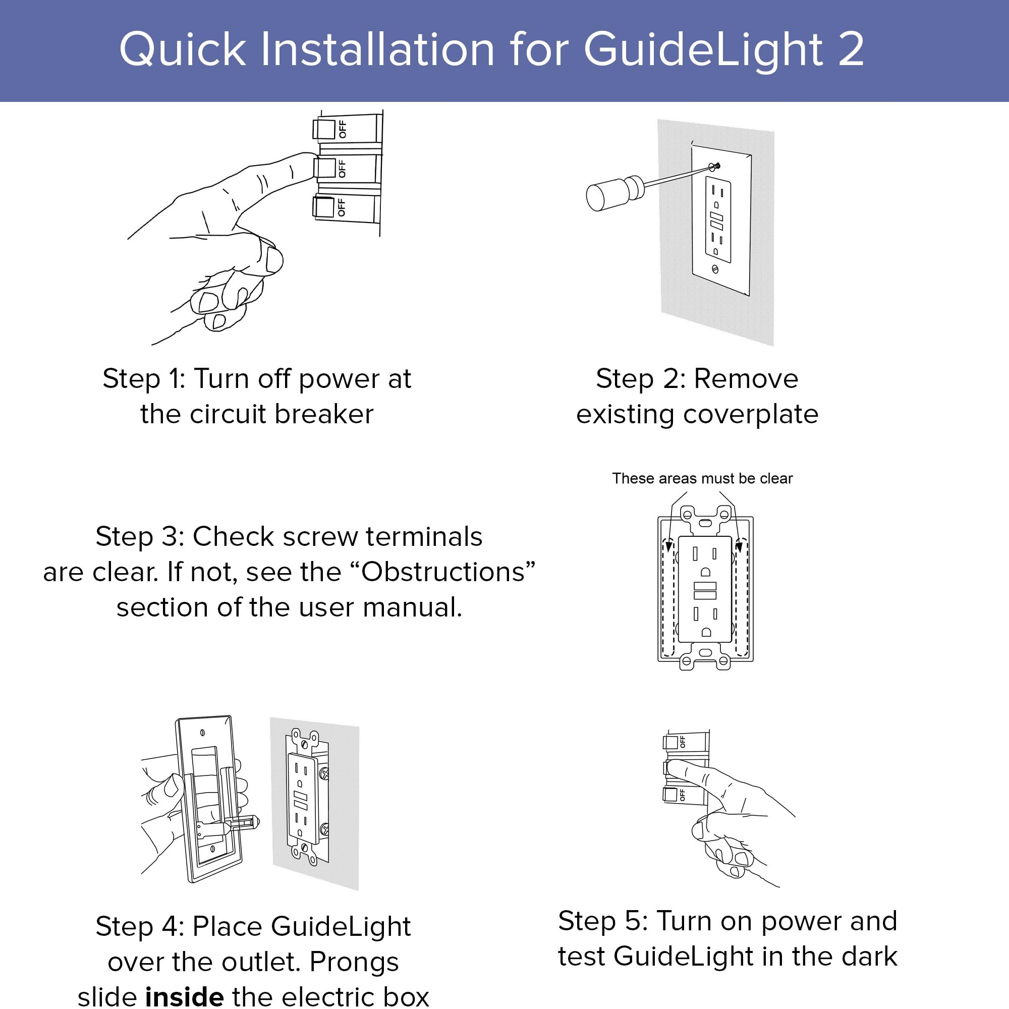 SnapPower 2 Pack GuideLight 2 LED Night Light Wall Plate for Duplex Outlets - Auto On/Off Sensor, Black - Replace Plug-in Night Lights - Perfect for Hallways, Bedrooms & Bathrooms