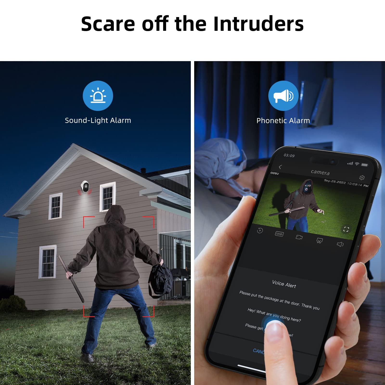 AOSU 2-Pack Wireless Outdoor Security Cameras 2K with Spotlight & Siren - Battery Powered, 2-Way Audio, PIR Human Detection, No Monthly Fee, 2.4GHz WiFi - Ideal for Home Surveillance, Backyard Monitoring, and Property Protection