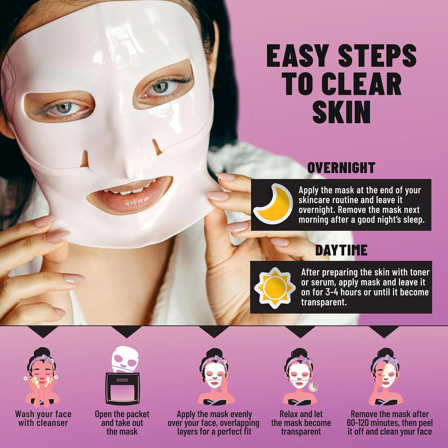 Bio-Collagen Overnight Face Mask - Hydrating & Nourishing Sheet Mask with 17 Amino Acids for Skin Elasticity & Moisture | Softens & Revitalizes All Skin Types | 6 Pack | Perfect for Nighttime Skincare Routine & Travel Essentials