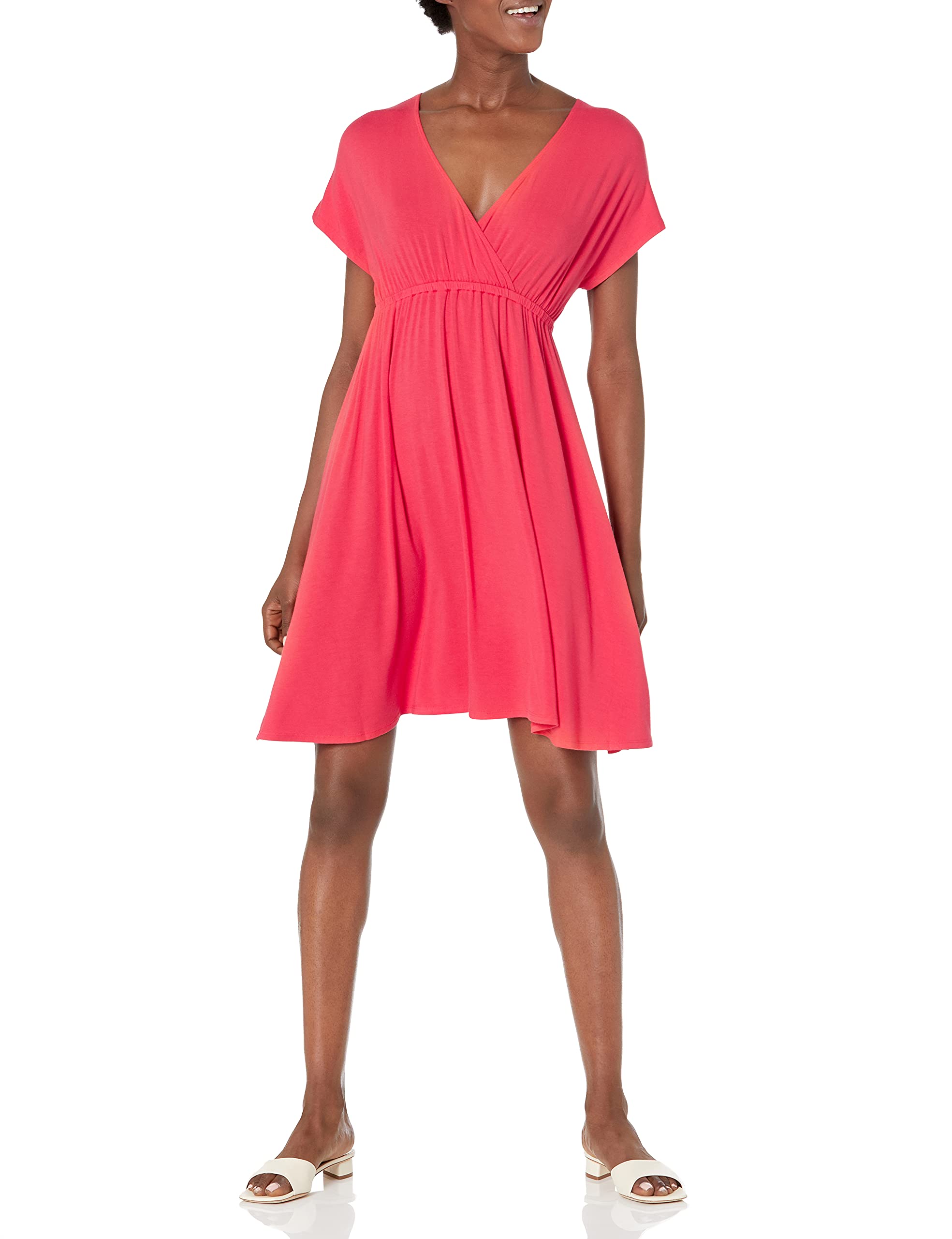 Amazon Essentials Women's Surplice Dress - Flattering Plus Size Wrap Dress for Casual & Office Wear | Comfortable Summer Dress for Work, Date Night & Vacation