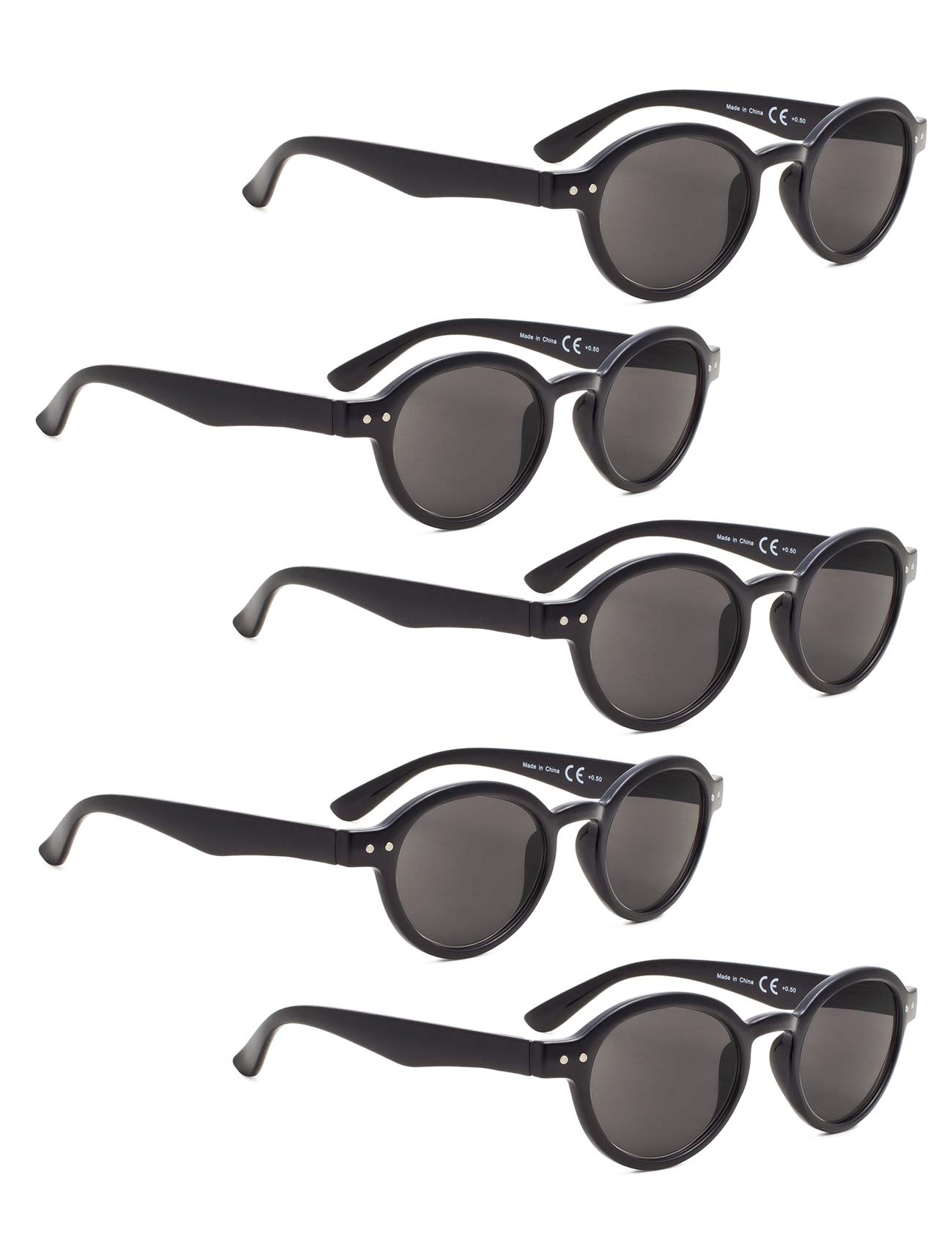 LUR Reading Glasses 5 Pack - Round Retro Readers for Women & Men - Lightweight Blue Light Blocking Glasses for Reading, Computer, and Office Use