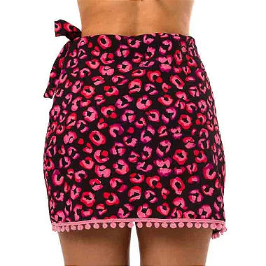 Black and Pink Jaguar Print Swim Cover Up - Stylish Pareo Skirt for Women | Beach Wrap, Poolside Cover-Up, Summer Vacation Essential