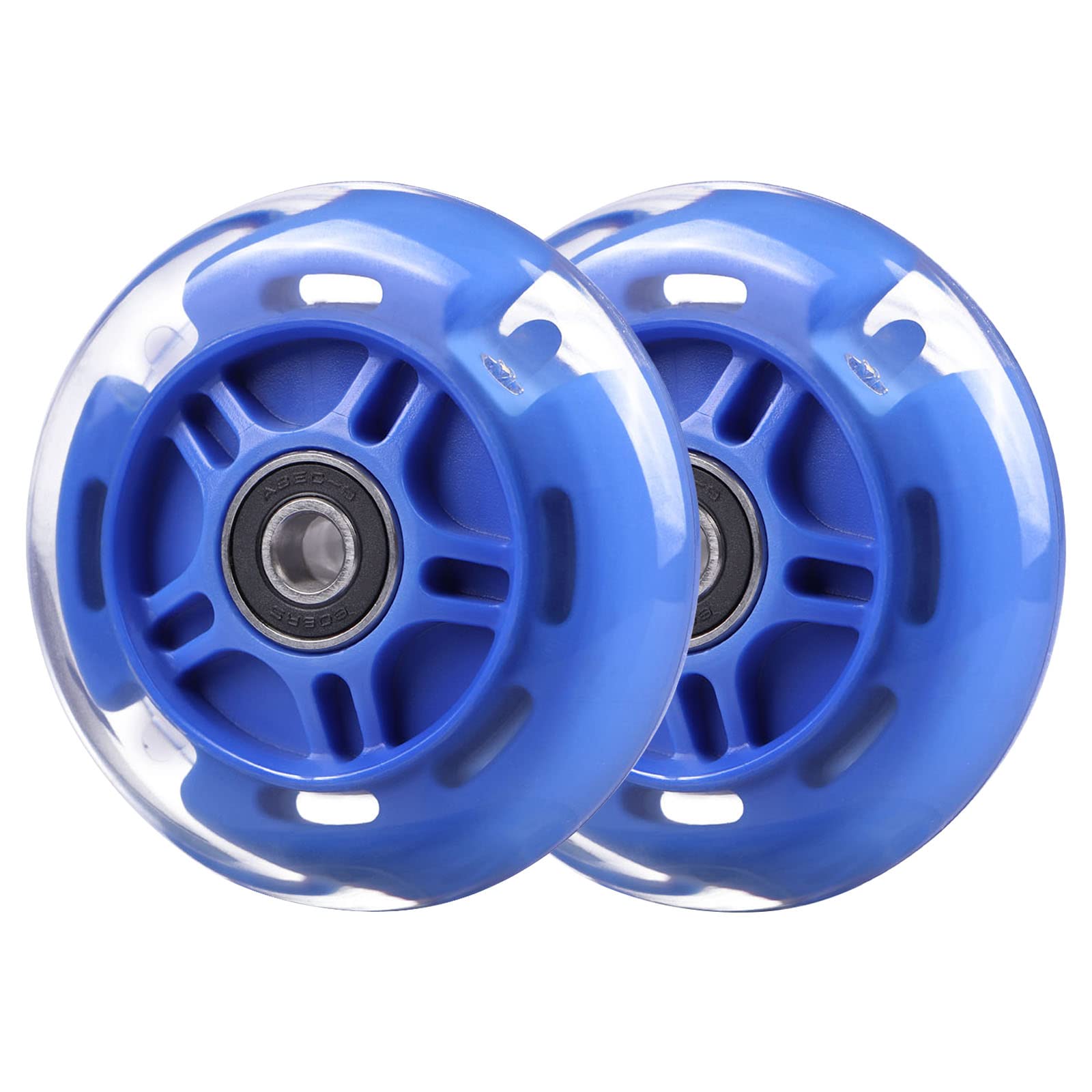 80mm Rear Replacement Wheels for Kids Scooter - 3-Wheeled Light Up White Flashing Wheels Compatible with Micro, Globber & Lascoota Kick Scooters (2-Pack, Blue) - Perfect for Night Riding & Outdoor Play