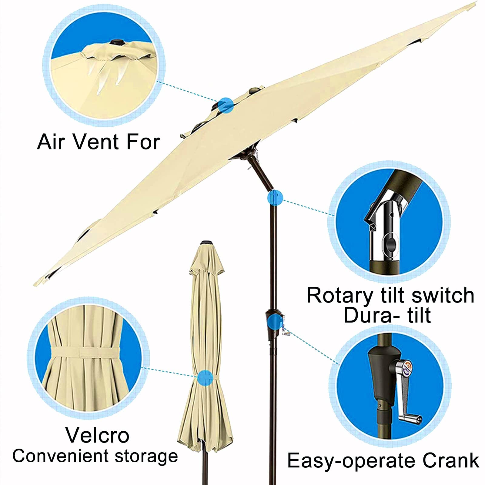 9Ft Outdoor Patio Umbrella with Tilt & Crank - Sun Shade Market Umbrella for Balcony, Garden, Dining Tables | Ventilation Design & Heavy Duty Waterproof Canopy | Perfect for Backyard, Poolside, Beach, Restaurant, Outdoor Dining & Summer Relaxation (Base Sold Separately) | Great for BBQ Parties, Coastal Getaways & Outdoor Entertaining
