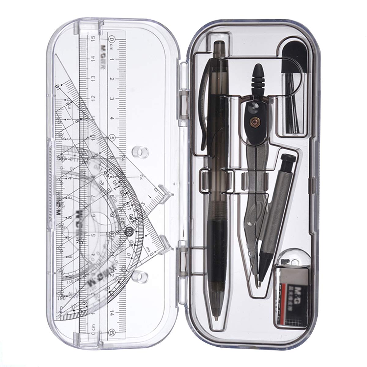 8-Piece Student Math Geometry Tool Set - Compass, Protractor, Straight Ruler (Yellow-Black) for Geometry Class, Homework & Engineering Drawing