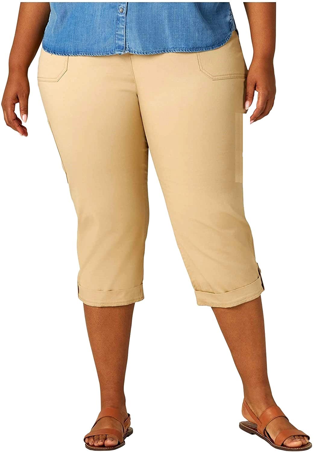 1826 Women's Plus Size Stretch Twill Cotton Capri Pants - Comfortable & Stylish Solid Color Cropped Jeans for Casual Wear, Summer Outfits & Office Attire