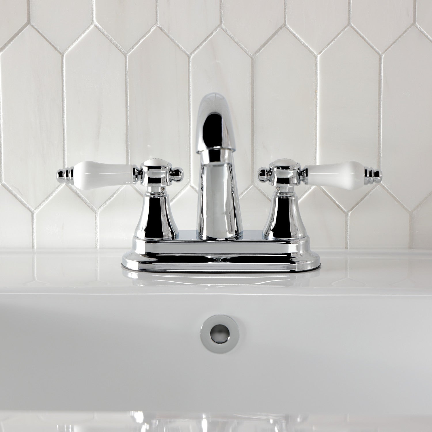 Bel Air KS7611BPL 4-Inch Centerset Bathroom Faucet - Double Handle Deck Mount with Brass Pop-Up Drain - Polished Chrome Finish - Ideal for Bathroom Sink Vanity and Powder Room Renovations