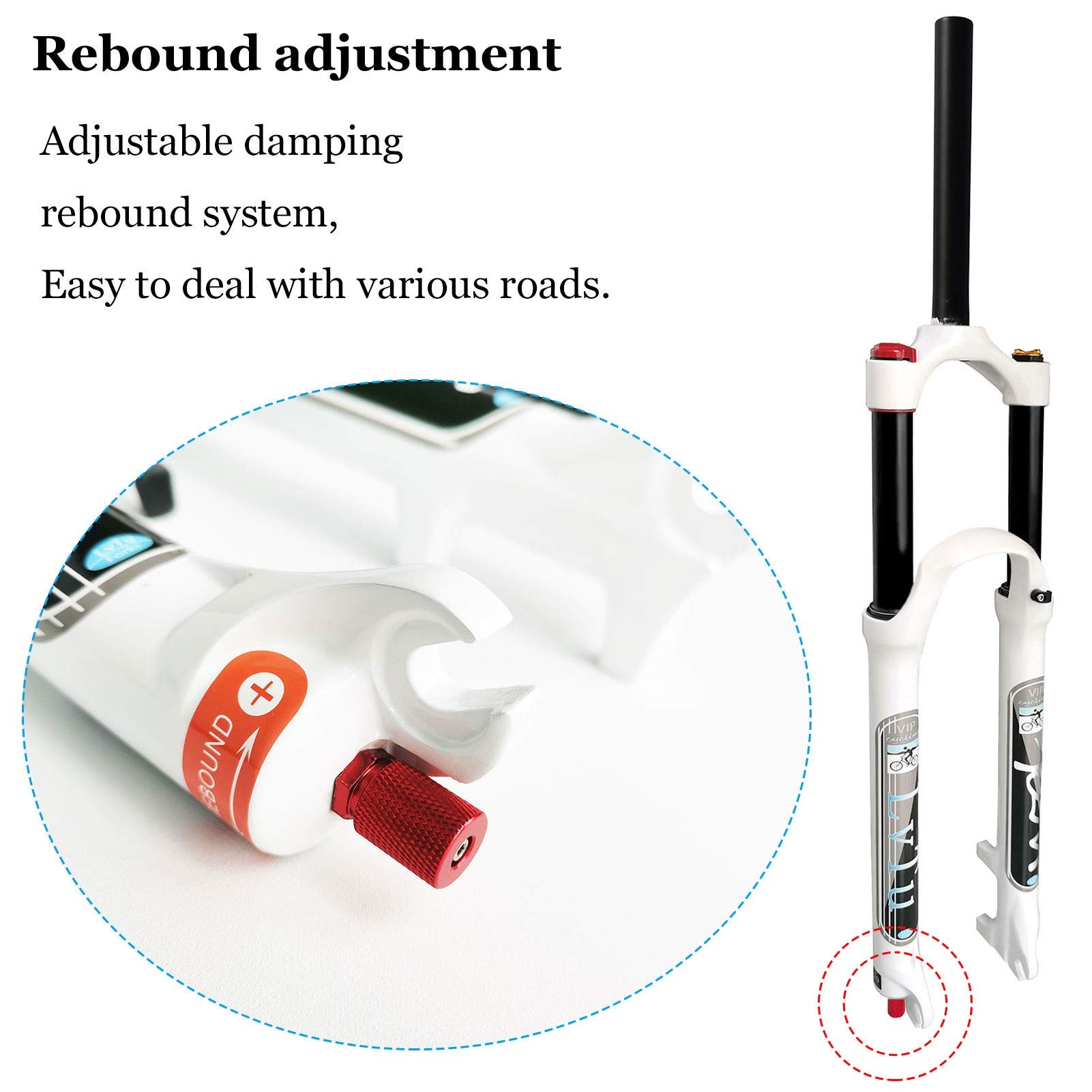 MTB Suspension Fork 140mm Travel Rebound Adjust - Straight/Tapered Tube Mountain Bike Front Fork with 180mm Disc Brake Adapter for 26 Inch Wheels - Perfect for Trail Riding, Downhill & Cross-Country Biking