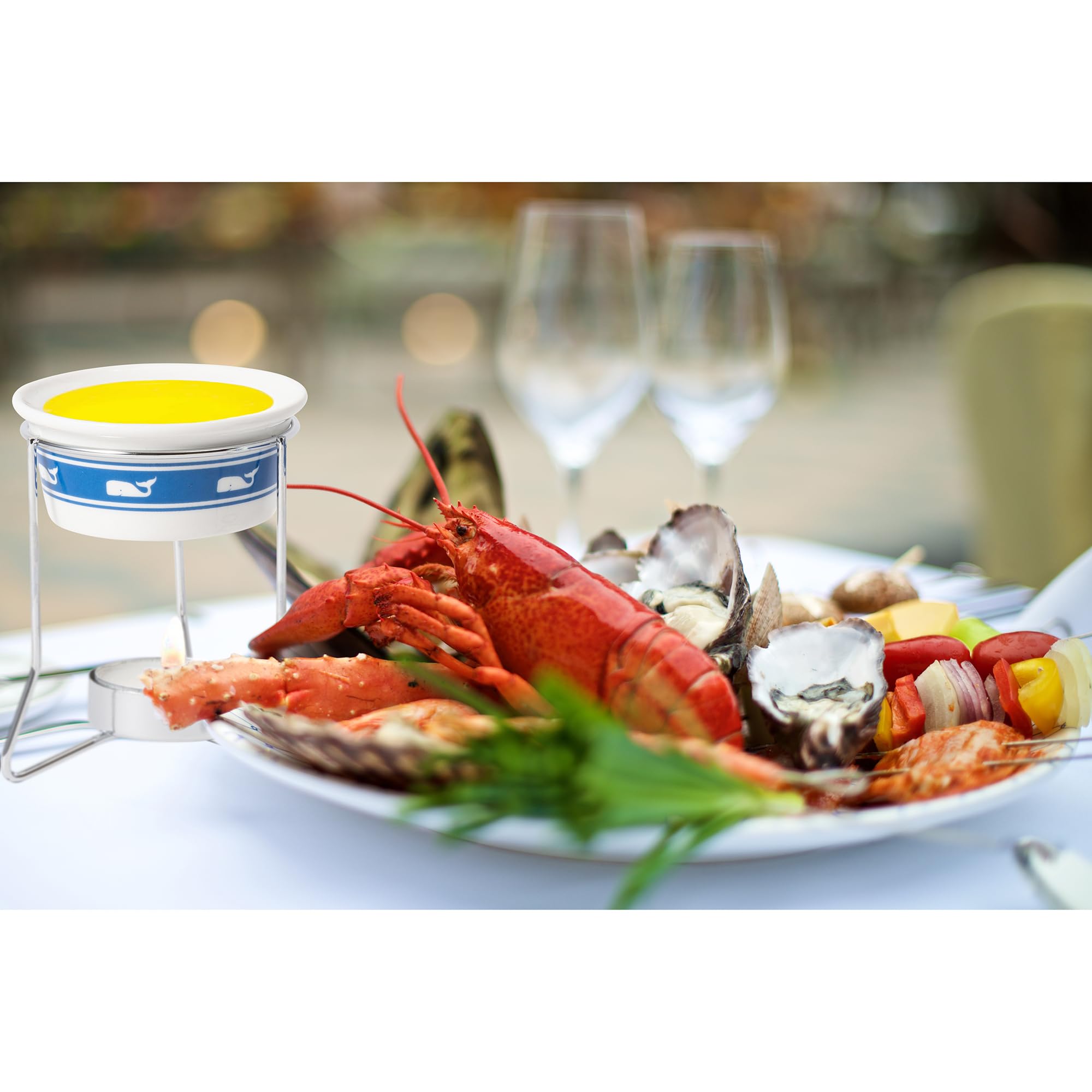 Nantucket Seafood Whale Butter Warmers - Set of 2 White Ceramic Warmers for Bread, Lobster & Seafood | Perfect for Dinner Parties, Restaurants & Coastal Home Decor
