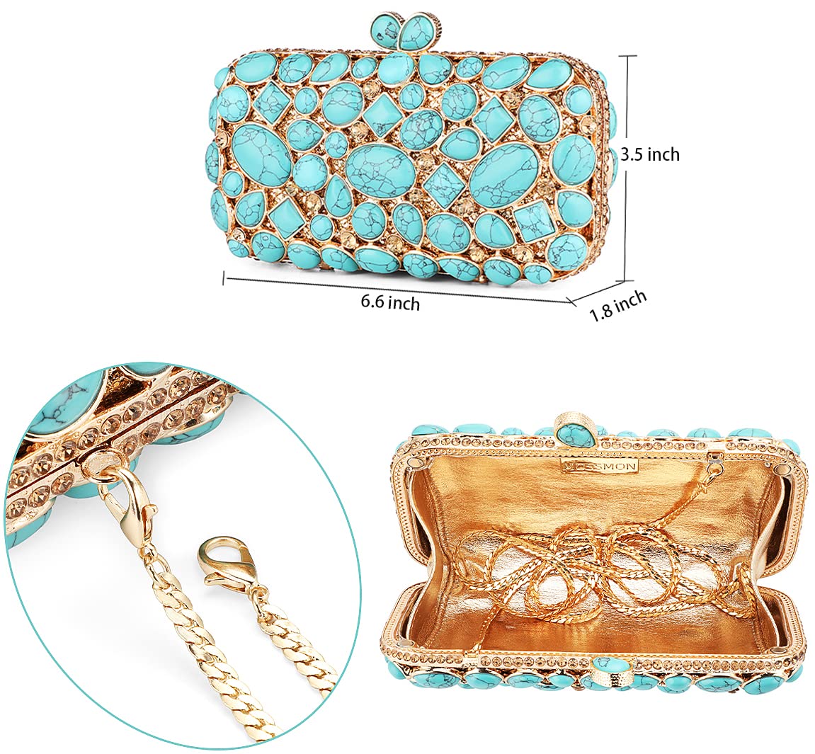 Turquoise Crystal Evening Clutch Bag for Women - Elegant Wedding Party Purse, Bride Accessory - Perfect for Prom, Cocktail Parties & Special Occasions