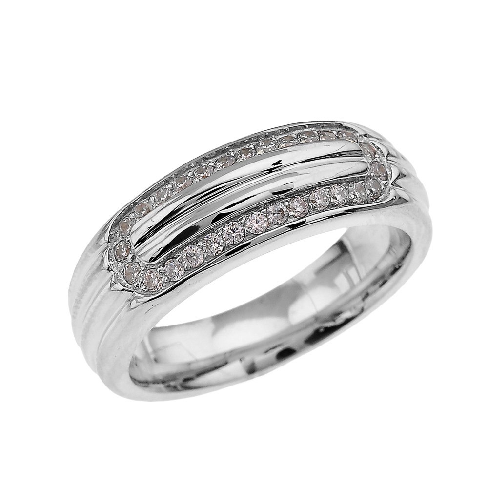 Men's Sterling Silver Diamond Ribbed Wedding Band Ring - Comfort Fit, Durable & Elegant - Perfect for Engagement, Anniversary, and Everyday Wear