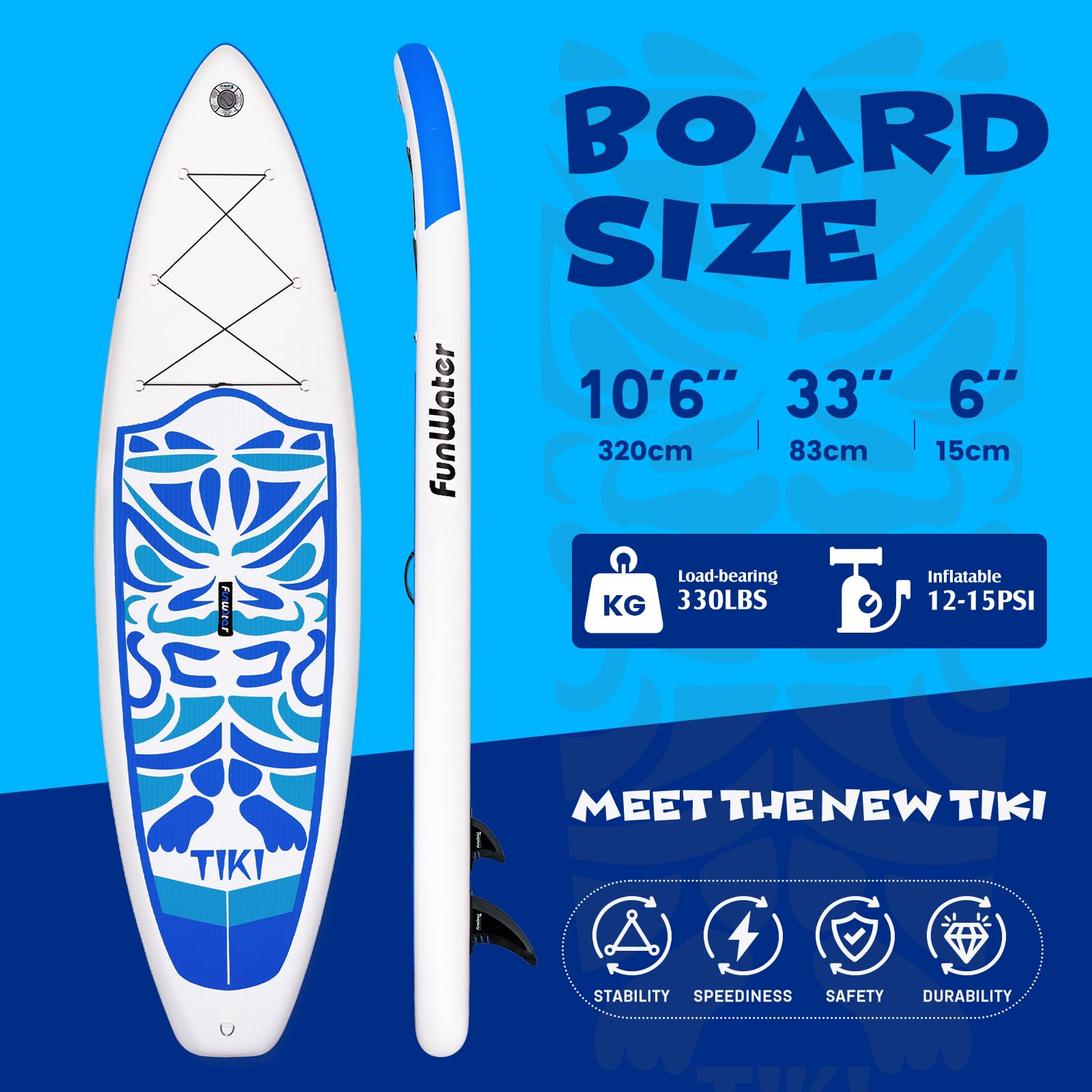Inflatable Stand Up Paddle Board (SUP) for Adults - Premium SUP Surf Board with Hand Pump, Paddle & 3 Fins - Lightweight & Stable for Ocean, Lake, Yoga & Fitness