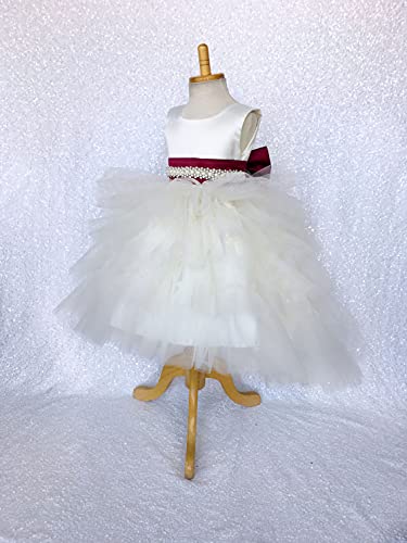 Ivory Sleeveless High-Low Tulle Ruffle Flower Girl Dress for Weddings, Birthday Parties & Special Occasions - Size 16 with PLUM Accessories | Perfect for Flower Girls, Pageants & Formal Events