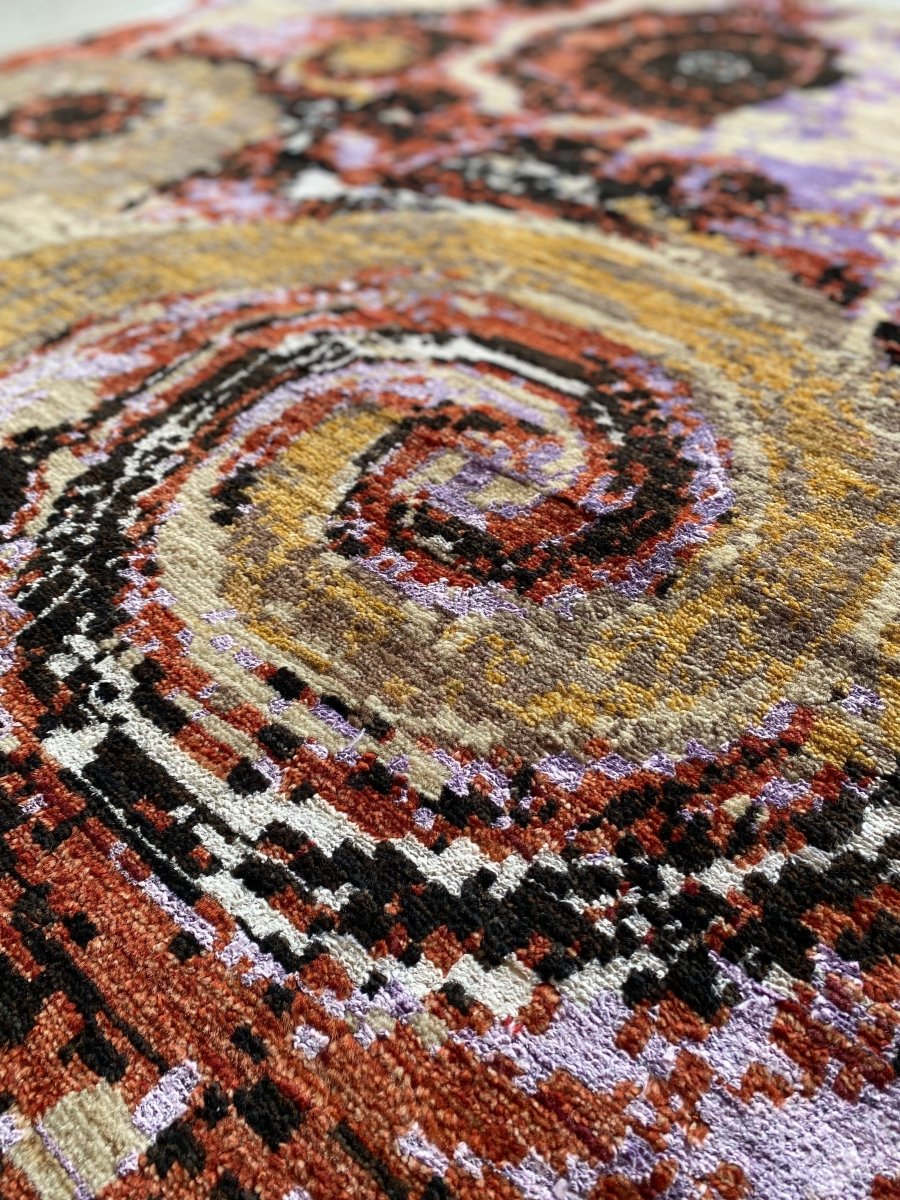 Luxury Modern Chobi Silk & Wool Area Rug - 6.1 x 4.1 ft Handmade Oriental Carpet for Living Room, Bedroom & Home Decor