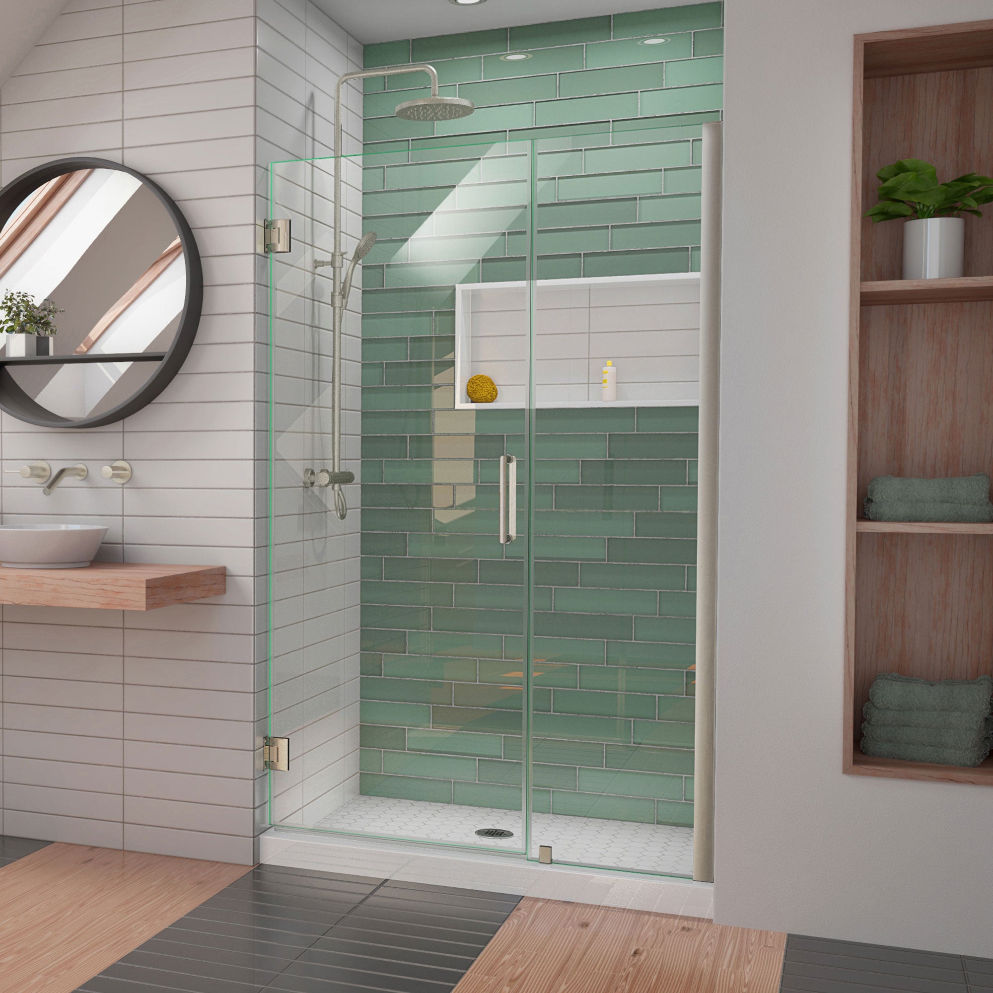 DreamLine Unidoor LS 46-47 Inch W x 72 Inch H Frameless Hinged Shower Door with L Bar - Perfect for Modern Bathroom Renovations & Spa-Like Showers