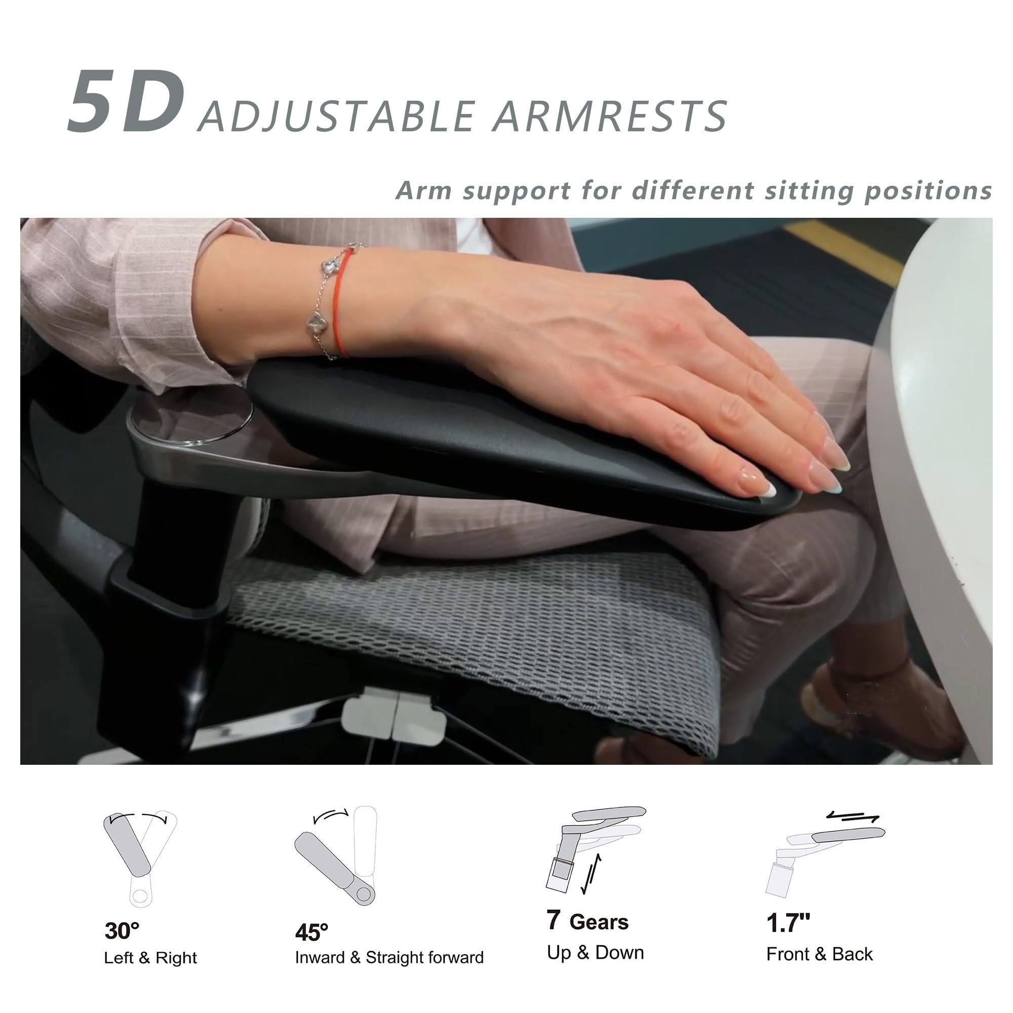 Ergonomic Mesh Office Chair with Lumbar Support - Big and Tall Computer Gaming Chair, Adjustable Headrest & 5D Armrests, 90-130° Recline, BIFMA Certified - Perfect for Home Office, Gaming & Workspaces (Grey, Model Zen)