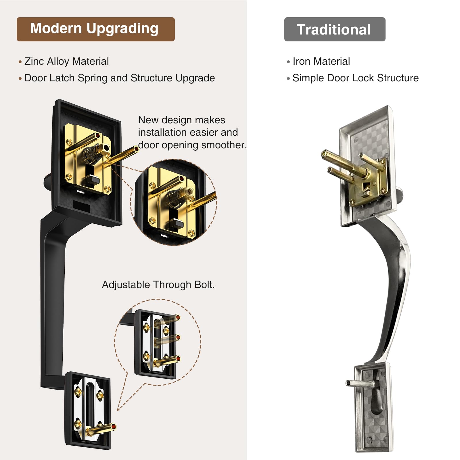 Brightify Modern Matte Black Front Door Handle - Reversible Exterior Entry Door Lever for Left & Right Hand Doors - Passage Function with Lower Half Grip - Perfect for Home, Office & Commercial Buildings