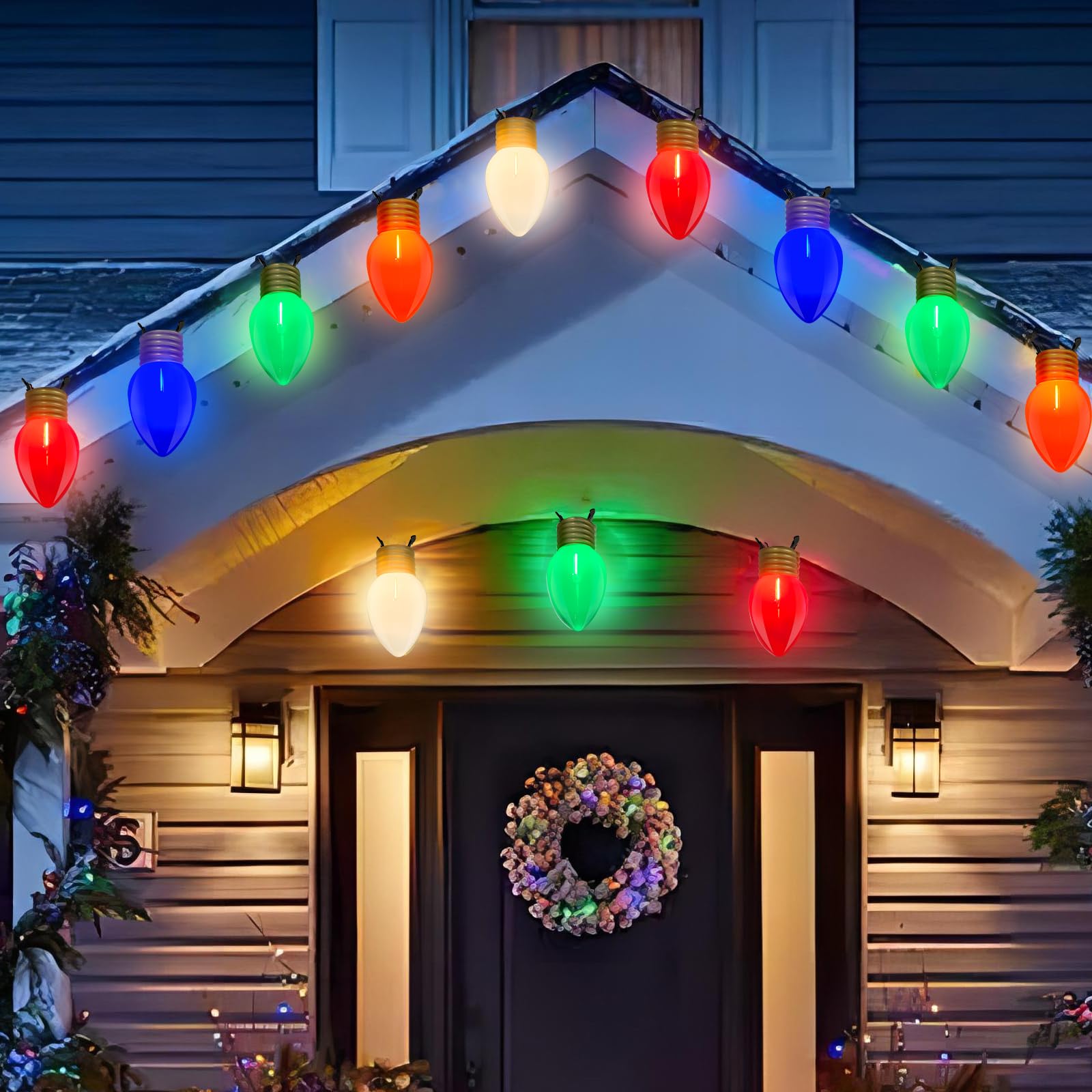 16ft Giant Outdoor Christmas Lights - 10 Large Multicolored Bulbs Connectable String Lights for Porch, Garden, Eaves, Xmas Trees & Roof Decor | Weatherproof Holiday Lighting for Festive Outdoor Decorations