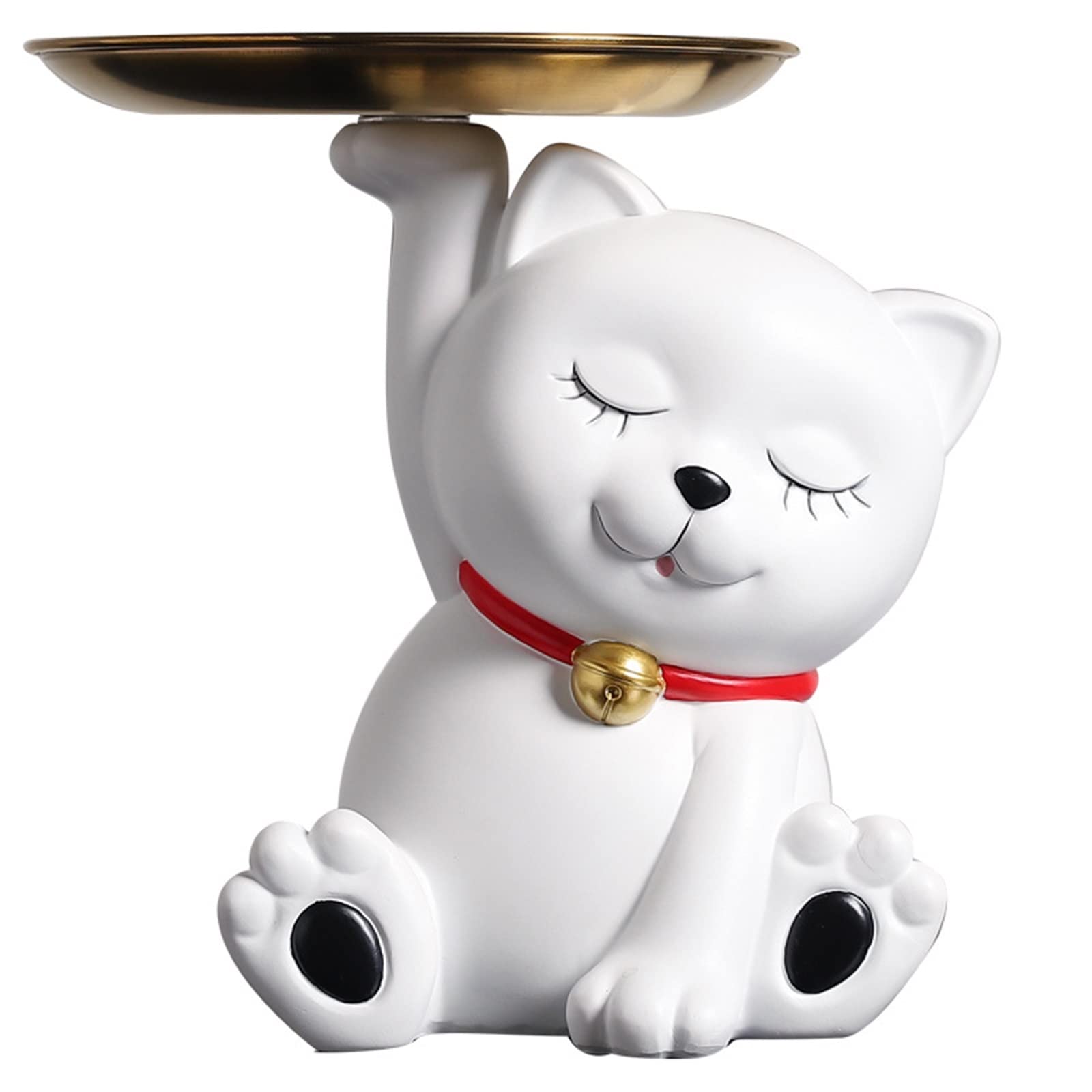Resin Lucky Cat Statue - Feng Shui Desk Organizer with Storage Compartment | Handcrafted Figurine for Home & Office Decor | Perfect for Keys, Coins, Jewelry Storage | Ideal Gift for Cat Lovers & Feng Shui Enthusiasts