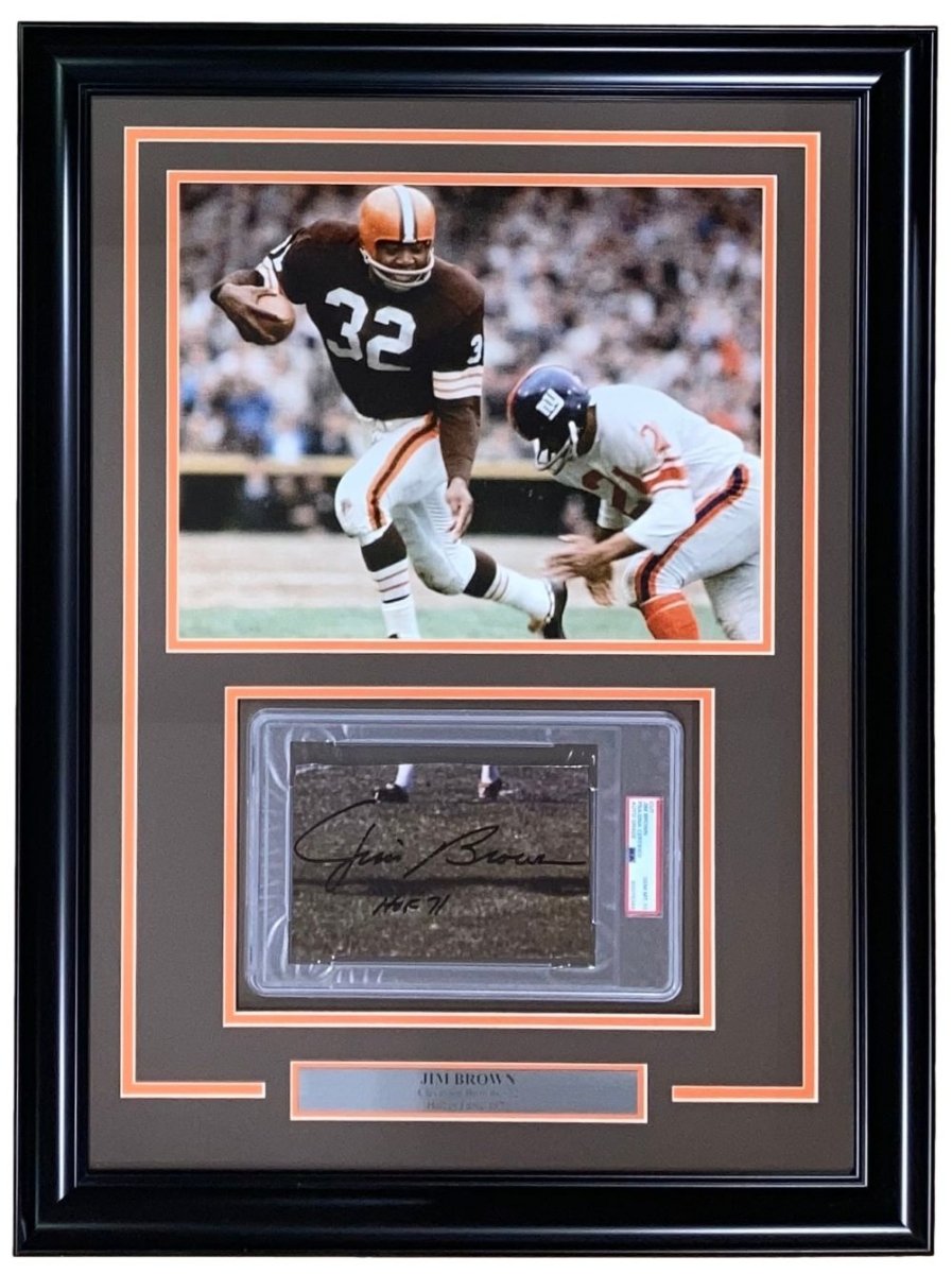 Jim Brown Autographed Framed Cleveland Browns HOF 71 Cut Signature - PSA/DNA Certified Gem MT 10 - Perfect for Sports Memorabilia Collections, Man Cave Decor, and NFL Fan Gifts