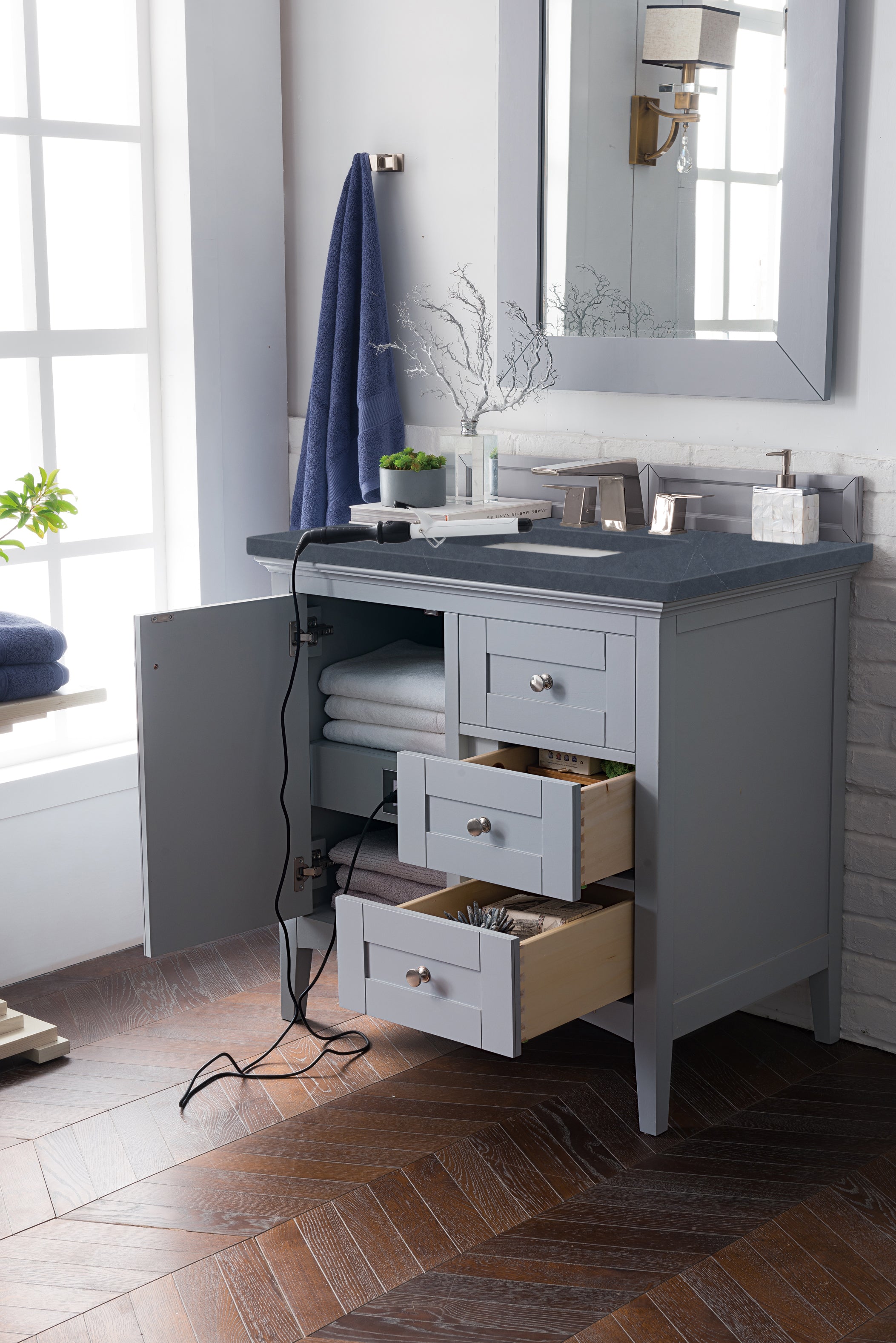 Palisades 36 Inch Single Bathroom Vanity with 3CM Charcoal Soapstone Quartz Countertop in Silver Gray - Perfect for Modern Master Bathrooms and Powder Rooms