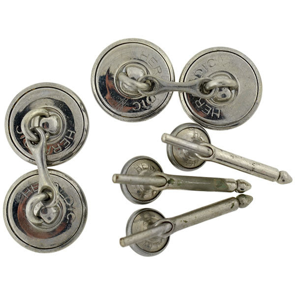 KREMENTZ HERALDIC Silver Plated Mother of Pearl Cufflinks Set for Men - Elegant Dress Accessories for Weddings, Business Meetings & Formal Events