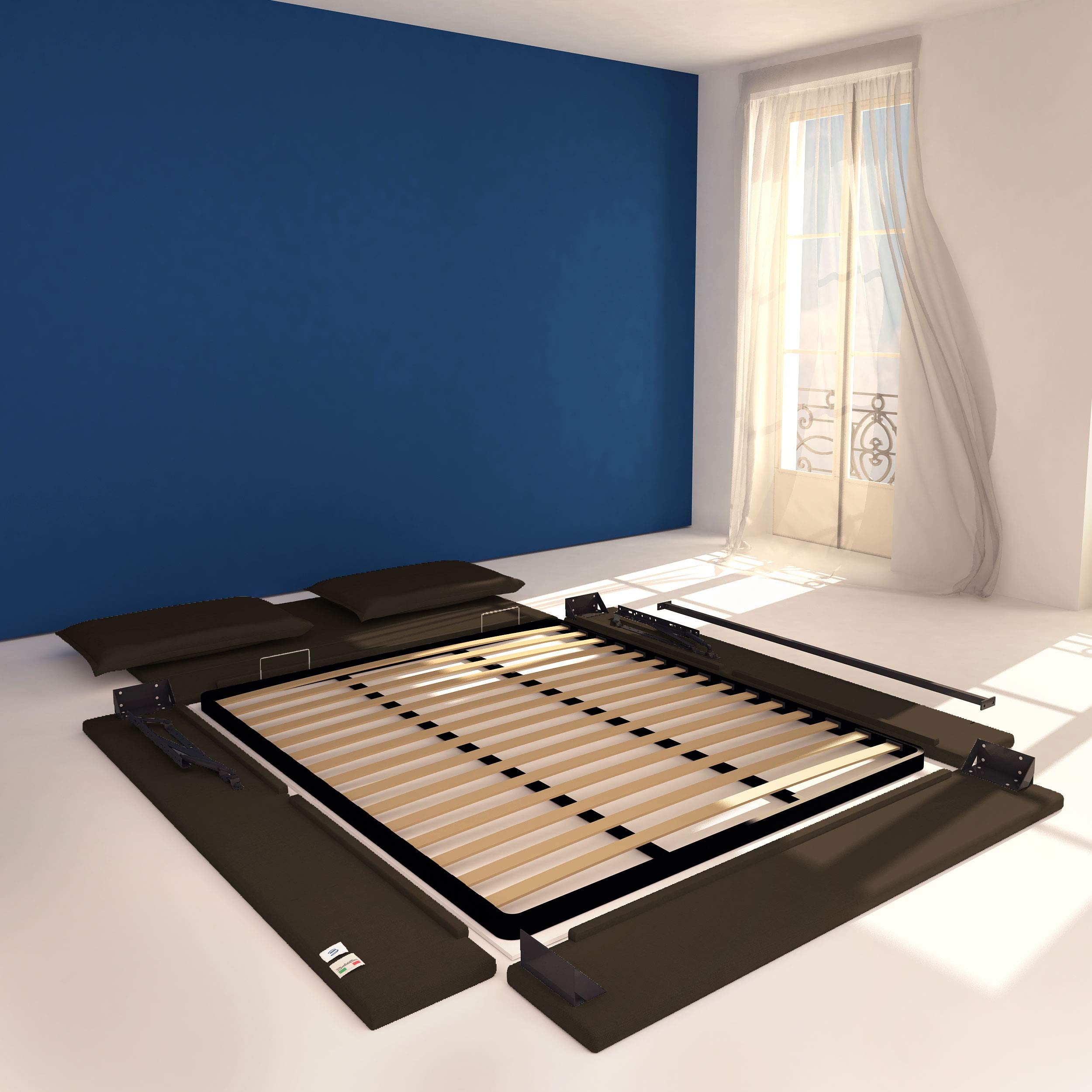 Baldiflex Licia Queen Size Bed Frame with Upholstered Synthetic Leather Headboard, Slatted Base for 160x190cm Mattress - Modern Bedroom Furniture for Master Bedroom & Guest Room
