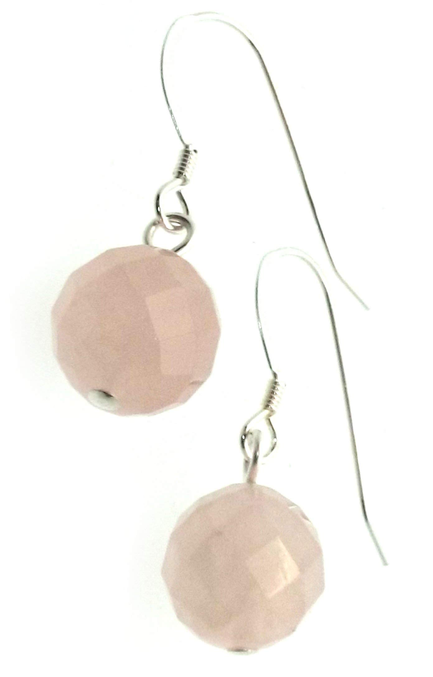 10mm Rose Quartz Faceted Sterling Silver Earrings for Women – Elegant Dangle Earrings for Everyday Wear, Gift, or Special Occasions