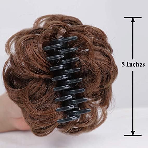 VEGO Claw Clip Hair Bun Extension for Women - Messy Updo Hair Accessories with Flower Design (Brown) | Perfect for Daily Wear, Parties & Special Occasions