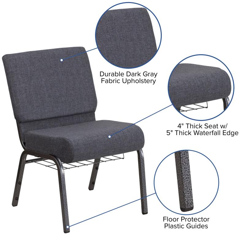 FLASH HERCULES Series 21''W Church Chair with Book Rack - Beige Fabric & Copper Vein Frame - Perfect for Churches, Chapels, and Event Venues