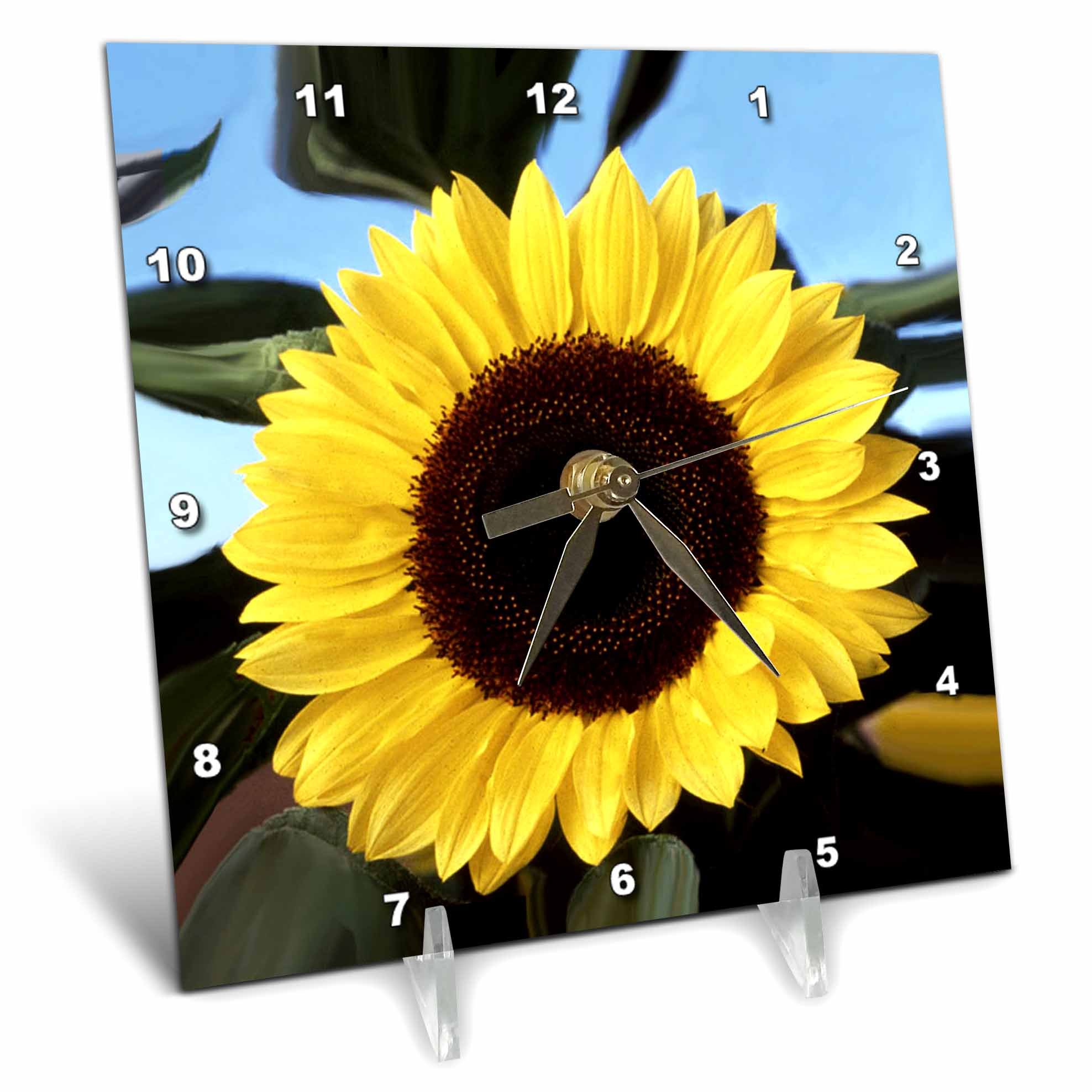 3D Rose Sunflower Desk Clock - 6 x 6 Inch Wall or Table Clock with Vibrant Floral Design | Perfect for Home, Office, Kitchen Decor & Gift Giving