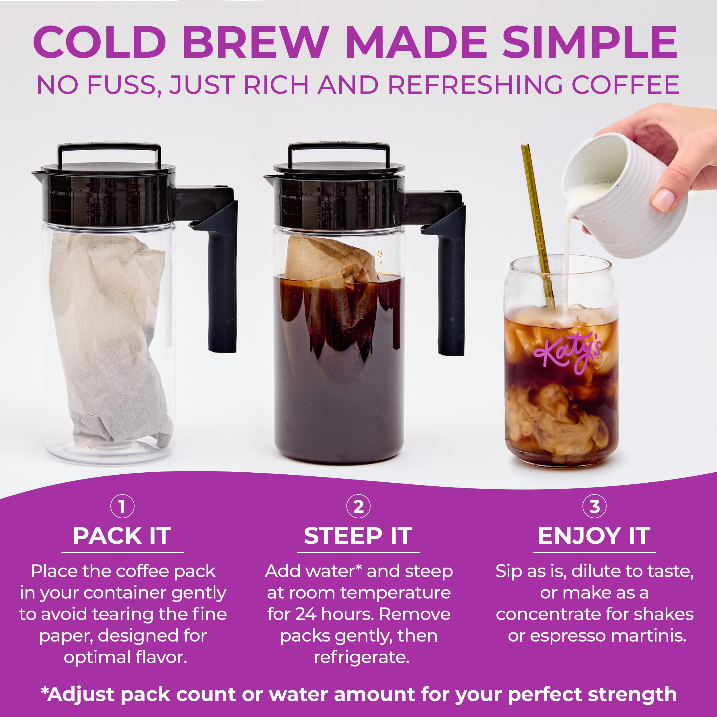 Katy’s Cold Brew Coffee Pitcher Packs – 6 Large Premium Cold Brew Tea Bags with Smooth, Bold Brazilian Coffee Beans | Easy, Mess-Free Brewing for Iced Coffee Lovers | No Straining Needed | 100% Woman-Owned Small Business | Makes 32 Cups | Perfect for Home, Office, Camping & Gifts