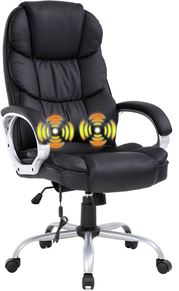 Ergonomic Office Chair with Lumbar Support & Massage Function - Adjustable High Back PU Leather Desk Chair, Rolling Swivel & Armrests for Home Office, Gaming, Study & Workspace Comfort
